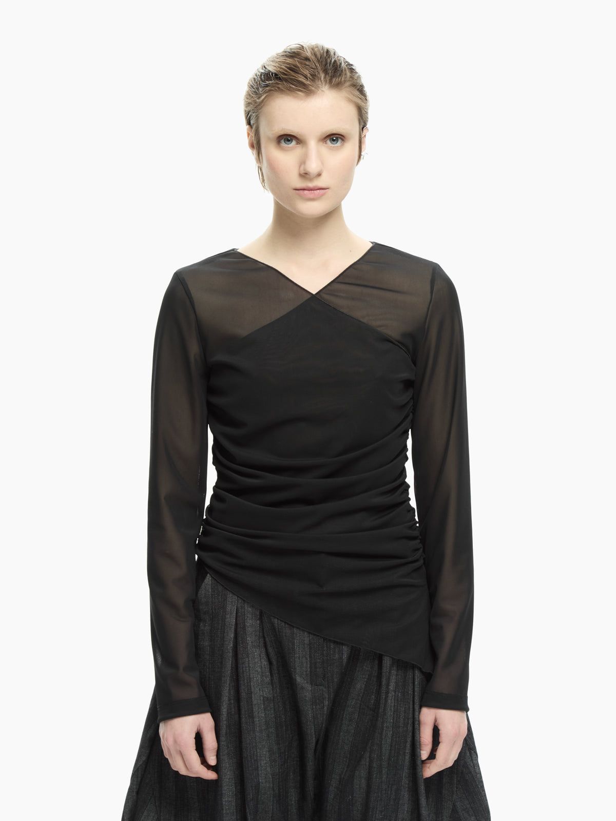 IXOS Top in tulle drappeggiato NERO