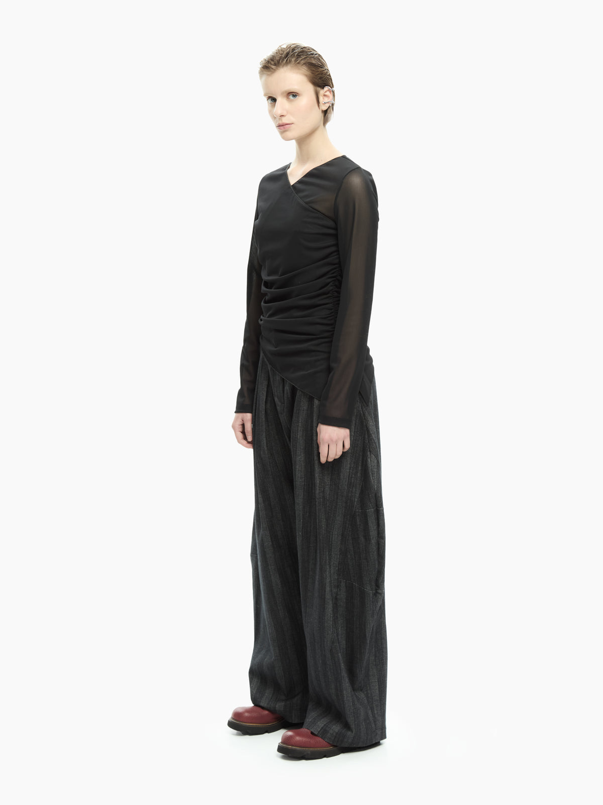 IXOS Top in tulle drappeggiato NERO