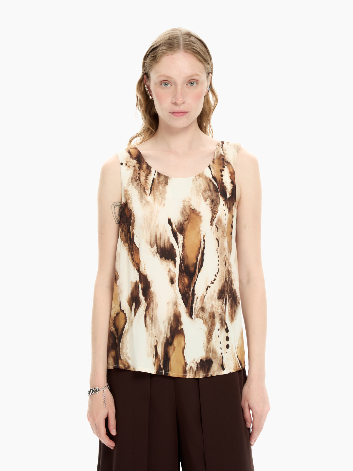 IXOS Top smanicato con stampa MARRONE
