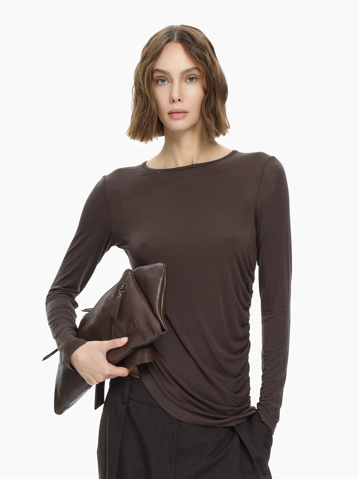 IXOS Top drappeggiato MARRONE