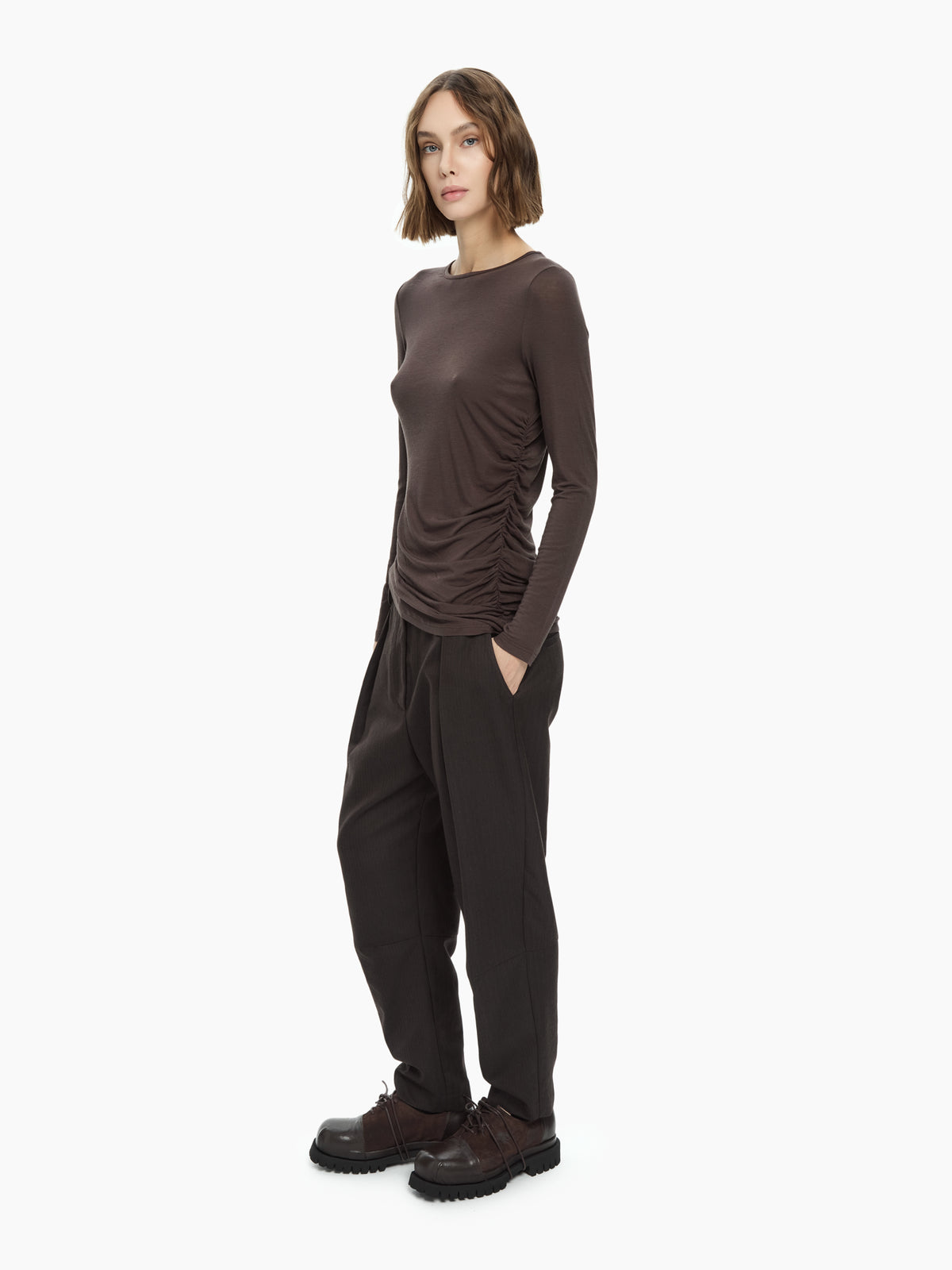 IXOS Top drappeggiato MARRONE