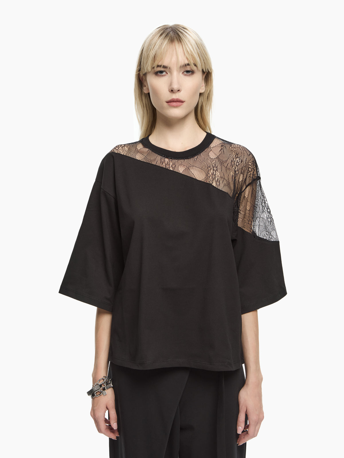 IXOS Top con inserto in pizzo NERO