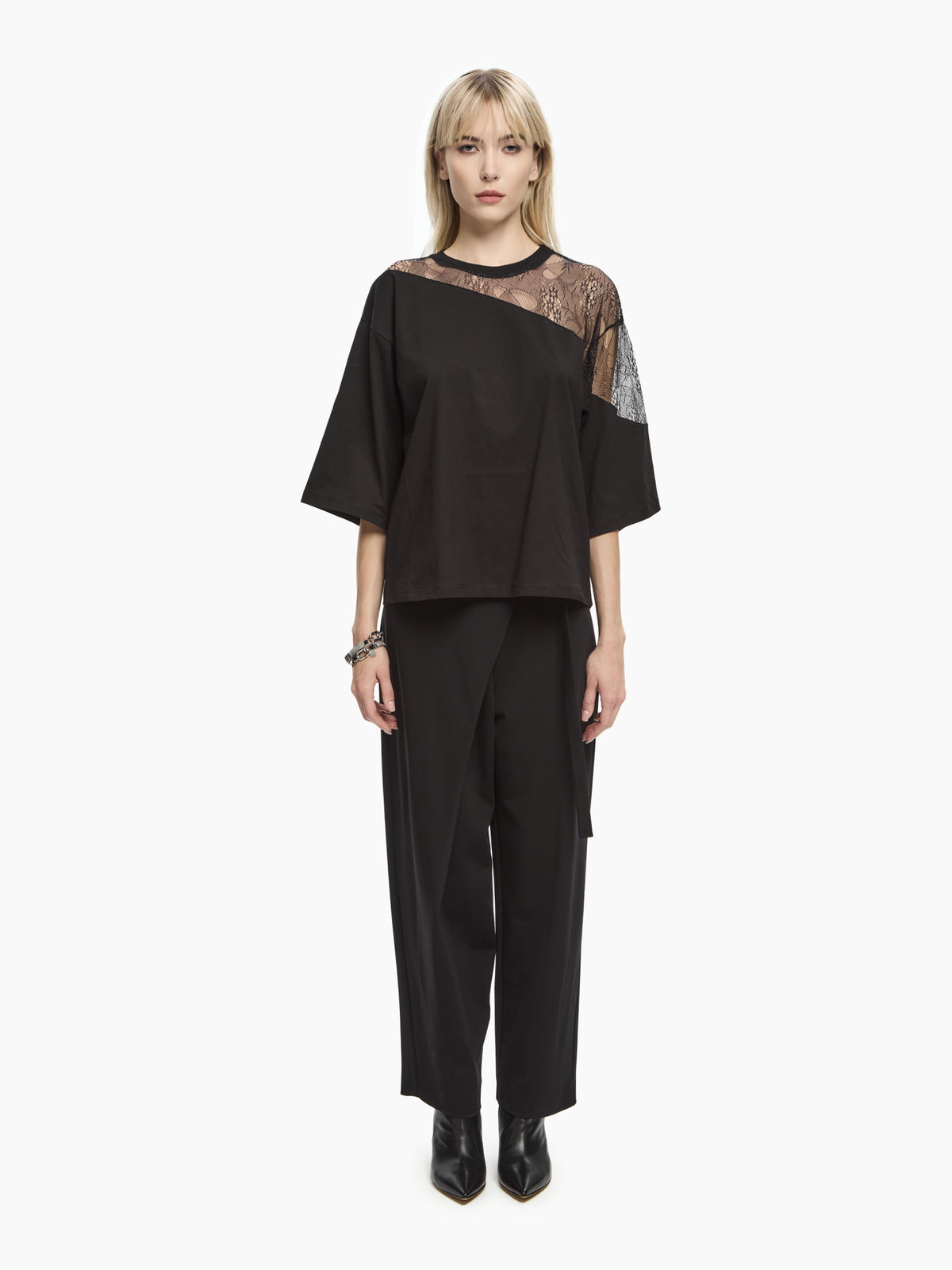 IXOS Top con inserto in pizzo NERO