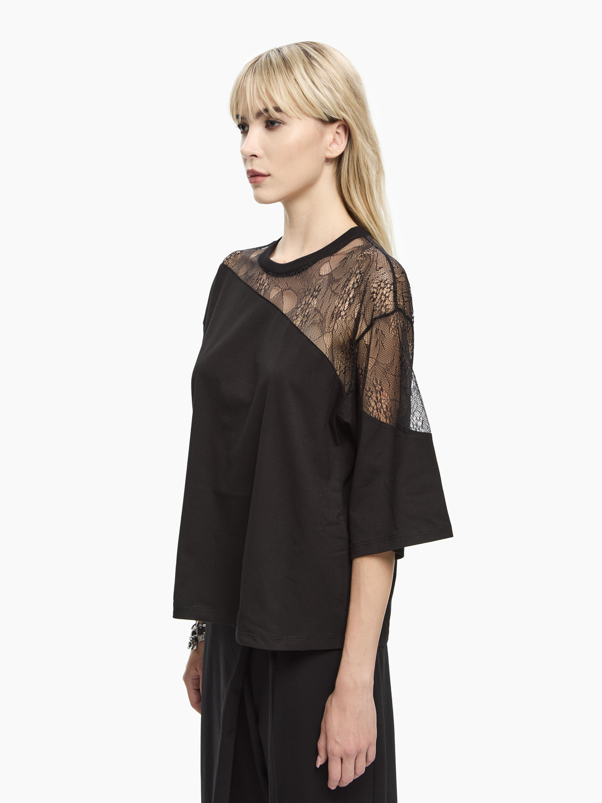 IXOS Top con inserto in pizzo NERO