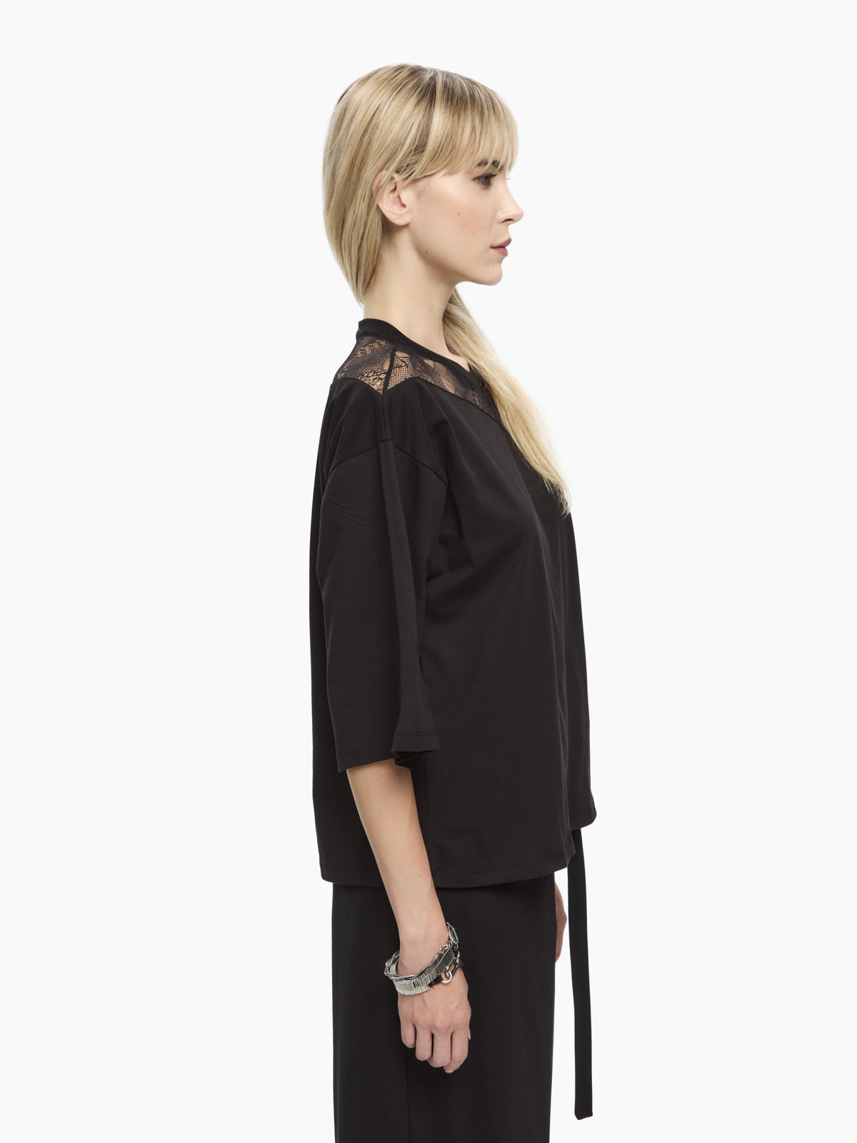 IXOS Top con inserto in pizzo NERO