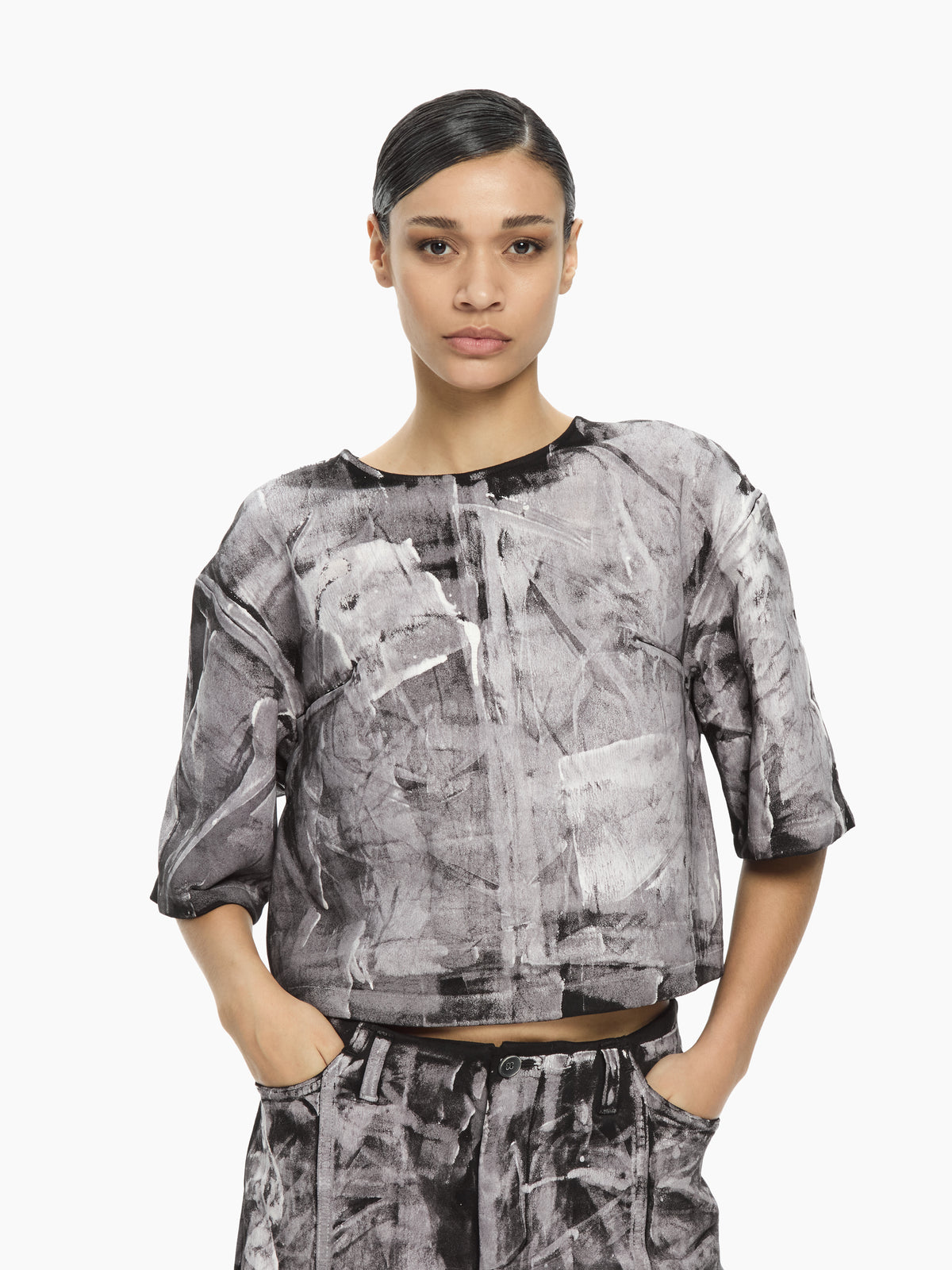 IXOS Top cropped grafico NERO
