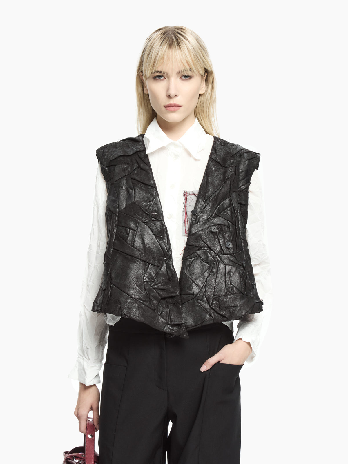 IXOS Gilet materico drappeggiato NERO