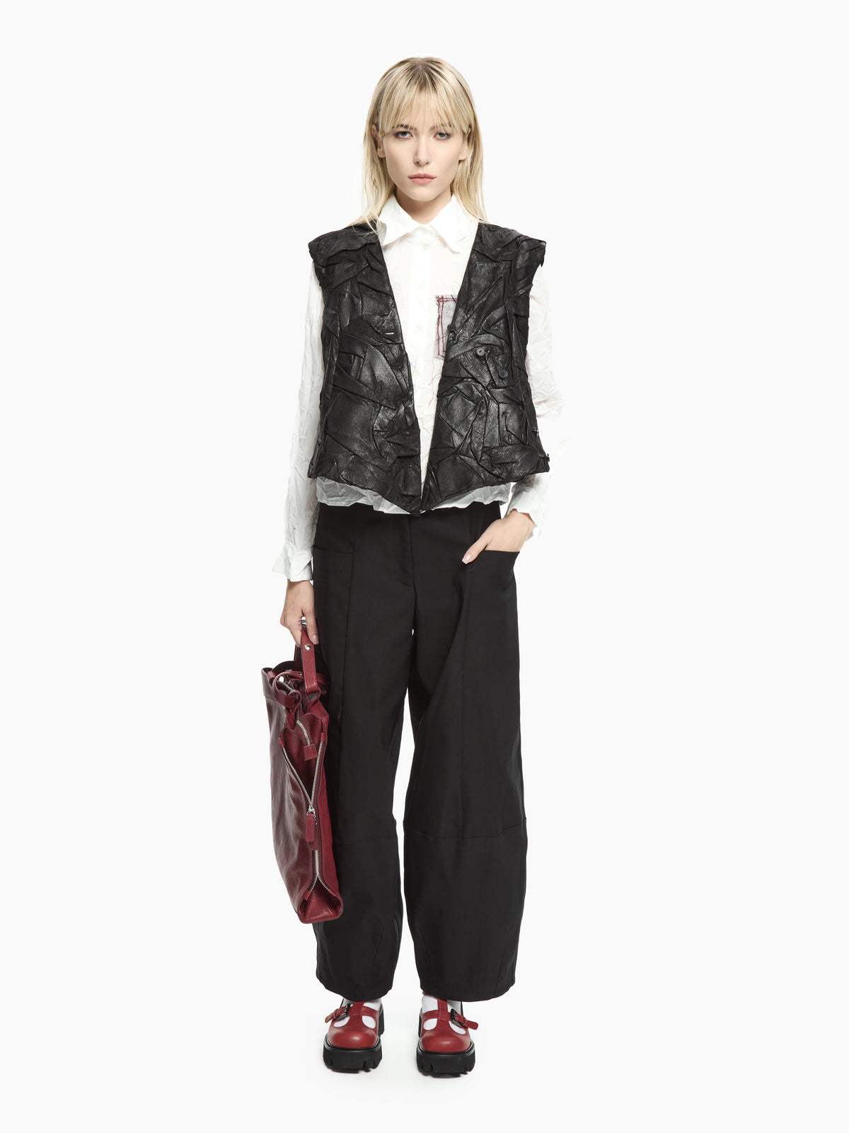 IXOS Gilet materico drappeggiato NERO