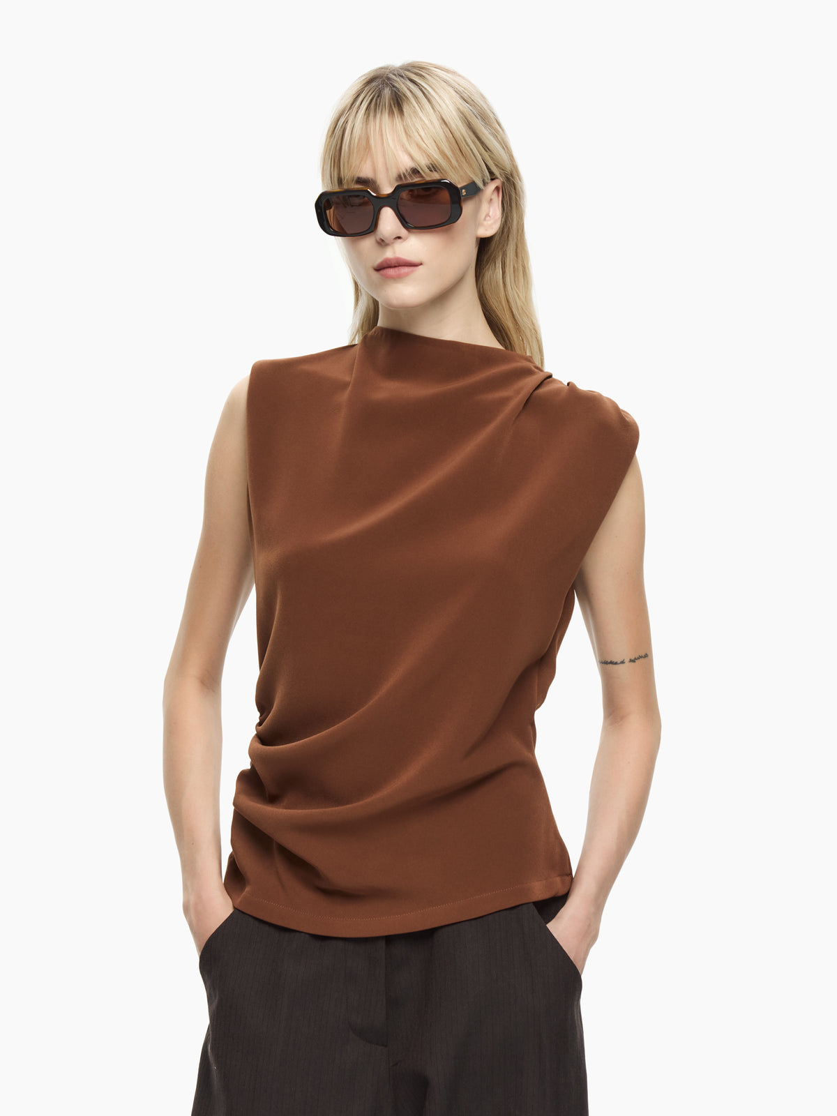 IXOS Top drappeggiato MARRONE