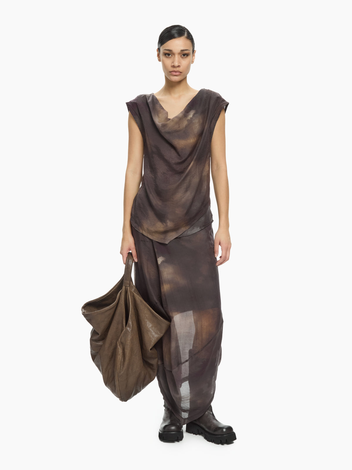 IXOS Top drappeggiato asimmetrico GRIGIO