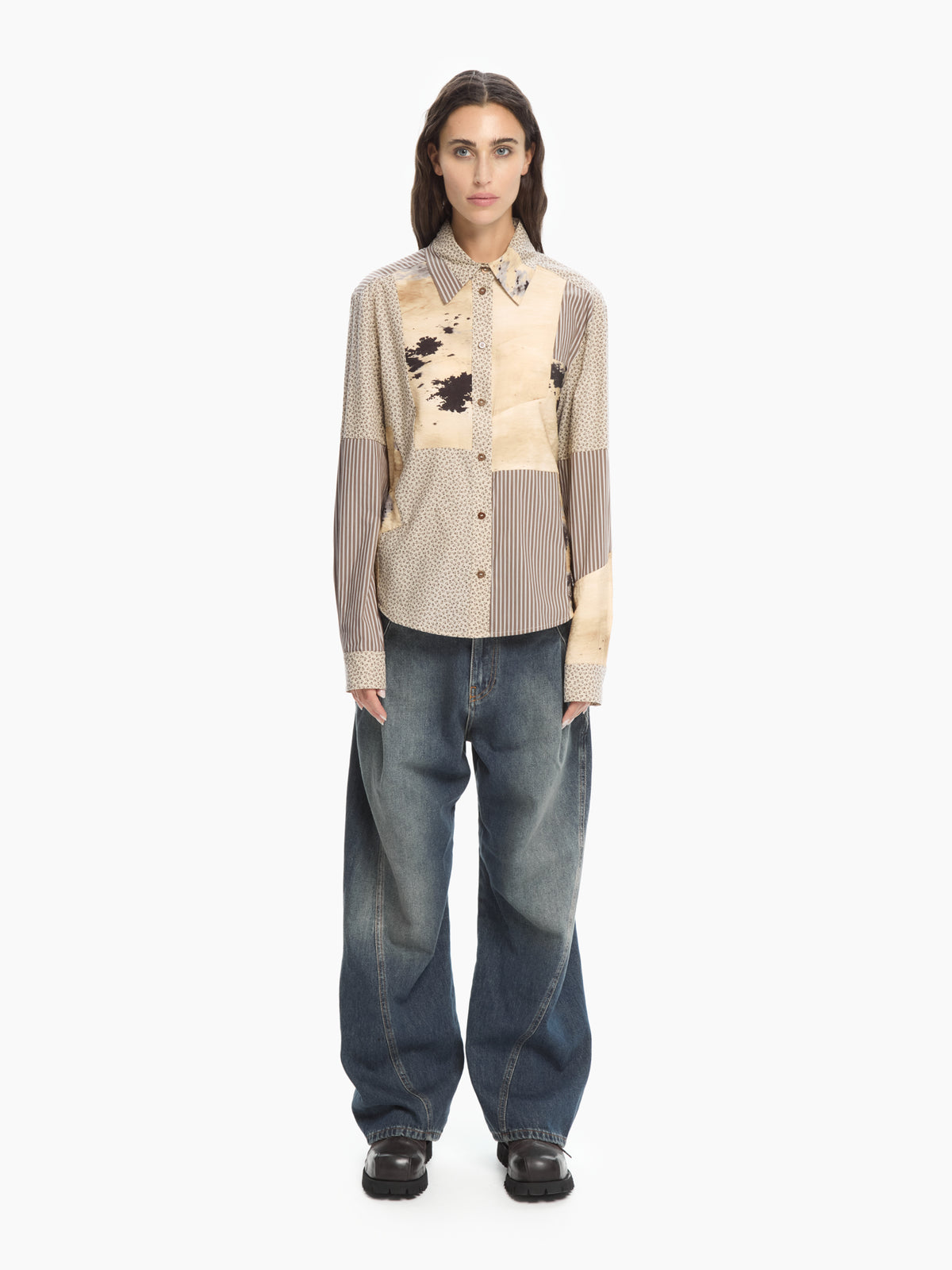 IXOS Camicia Patchwork MARRONE