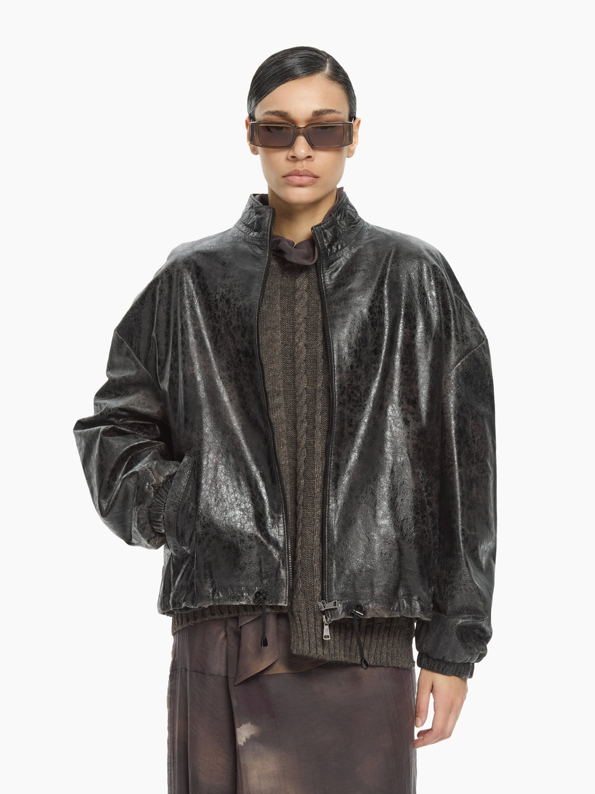 IXOS Bomber in pelle effetto vintage  MARRONE