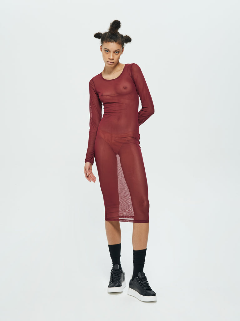 IXOS Abito midi semi trasparente ROSSO