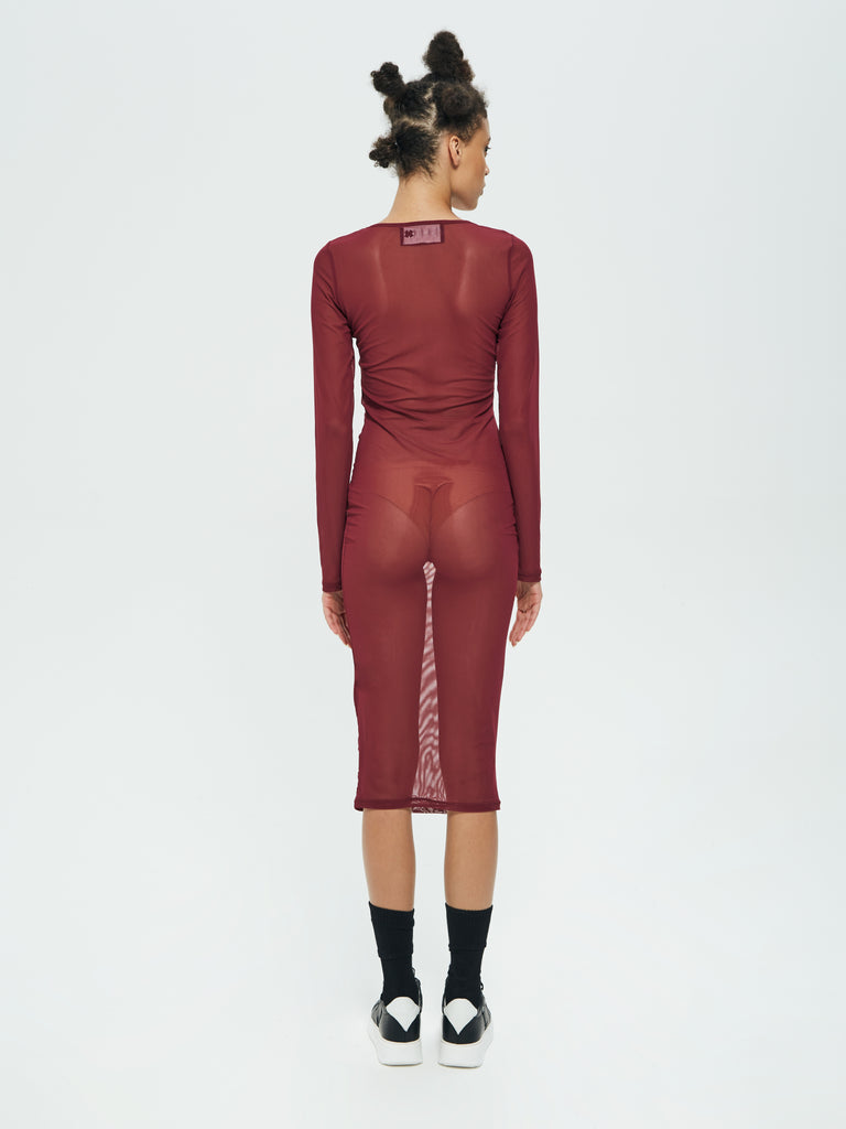 IXOS Abito midi semi trasparente ROSSO
