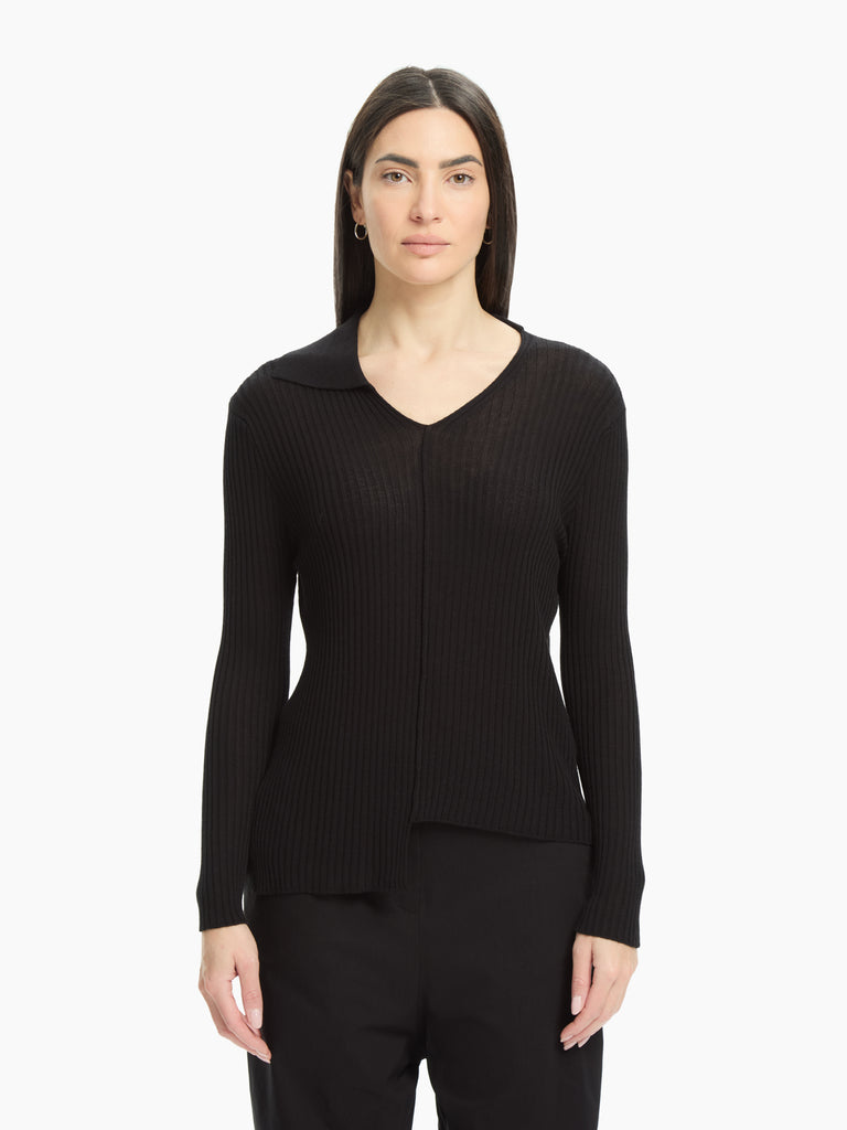 IXOS Maglia a coste con colletto asimmetrico NERO