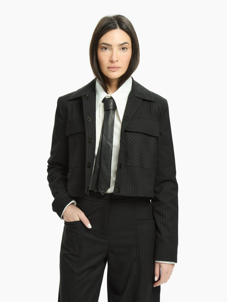 IXOS Giacca cropped gessata GRIGIO