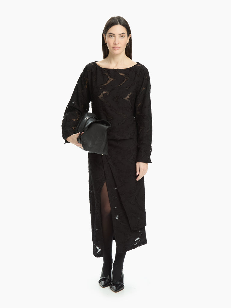 IXOS Gonna midi con pannello asimmetrico NERO