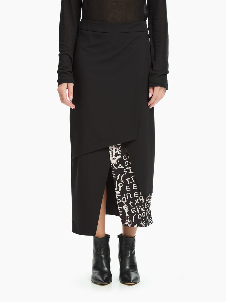 IXOS Gonna midi con pannelli sovrapposti e spacco frontale NERO