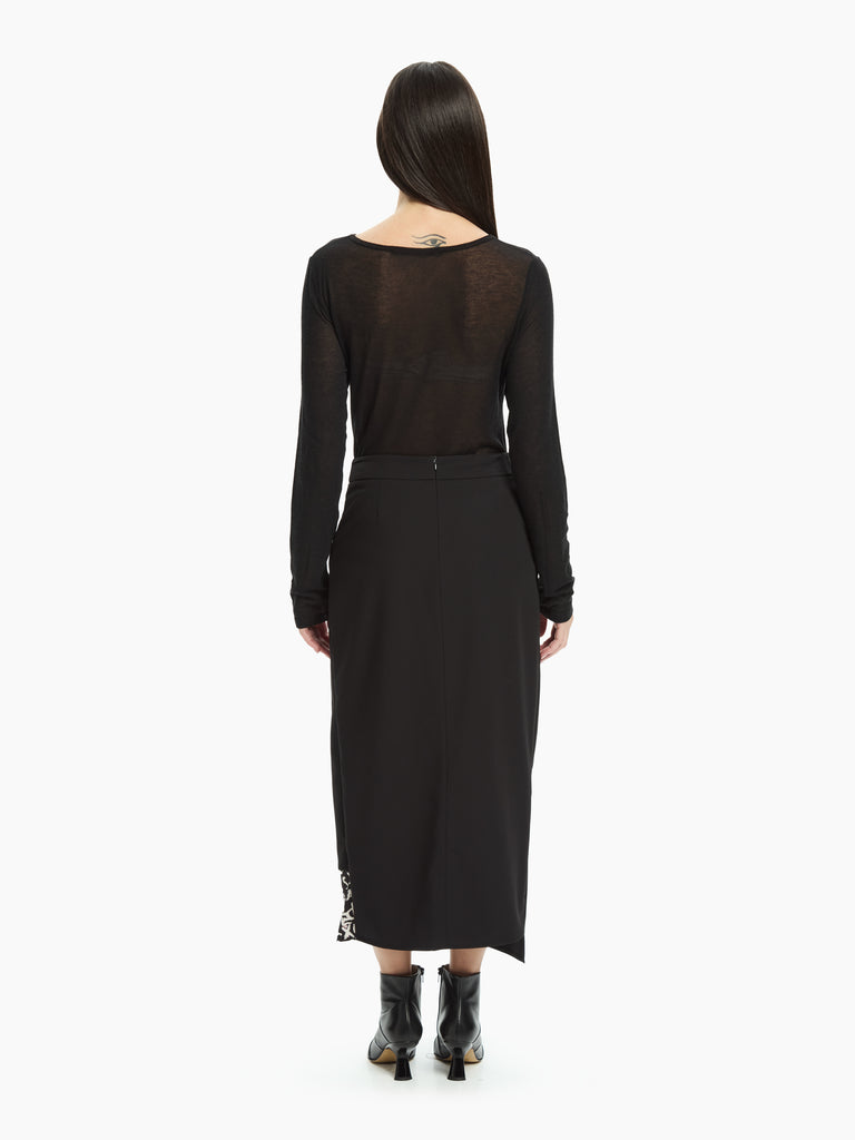 IXOS Gonna midi con pannelli sovrapposti e spacco frontale NERO