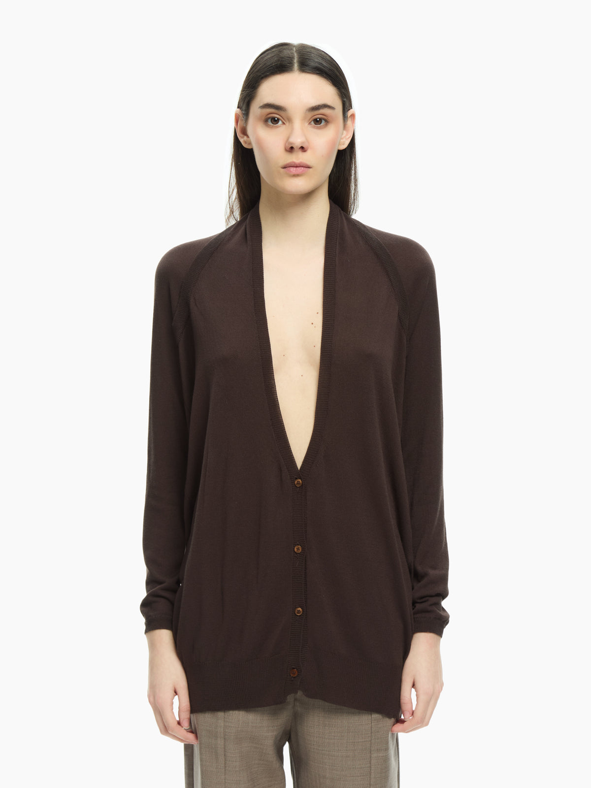 IXOS Cardigan con scollo profondo  MARRONE
