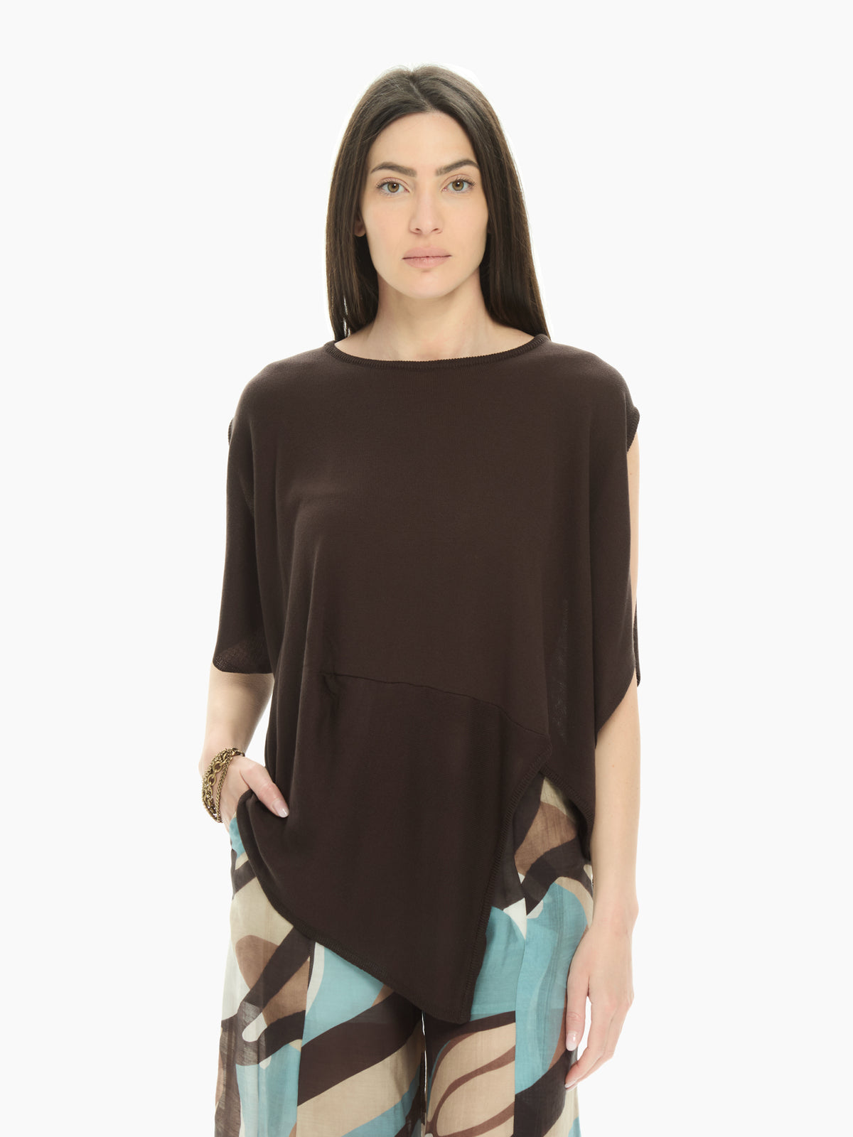 IXOS Top fluido con maniche aperte MARRONE