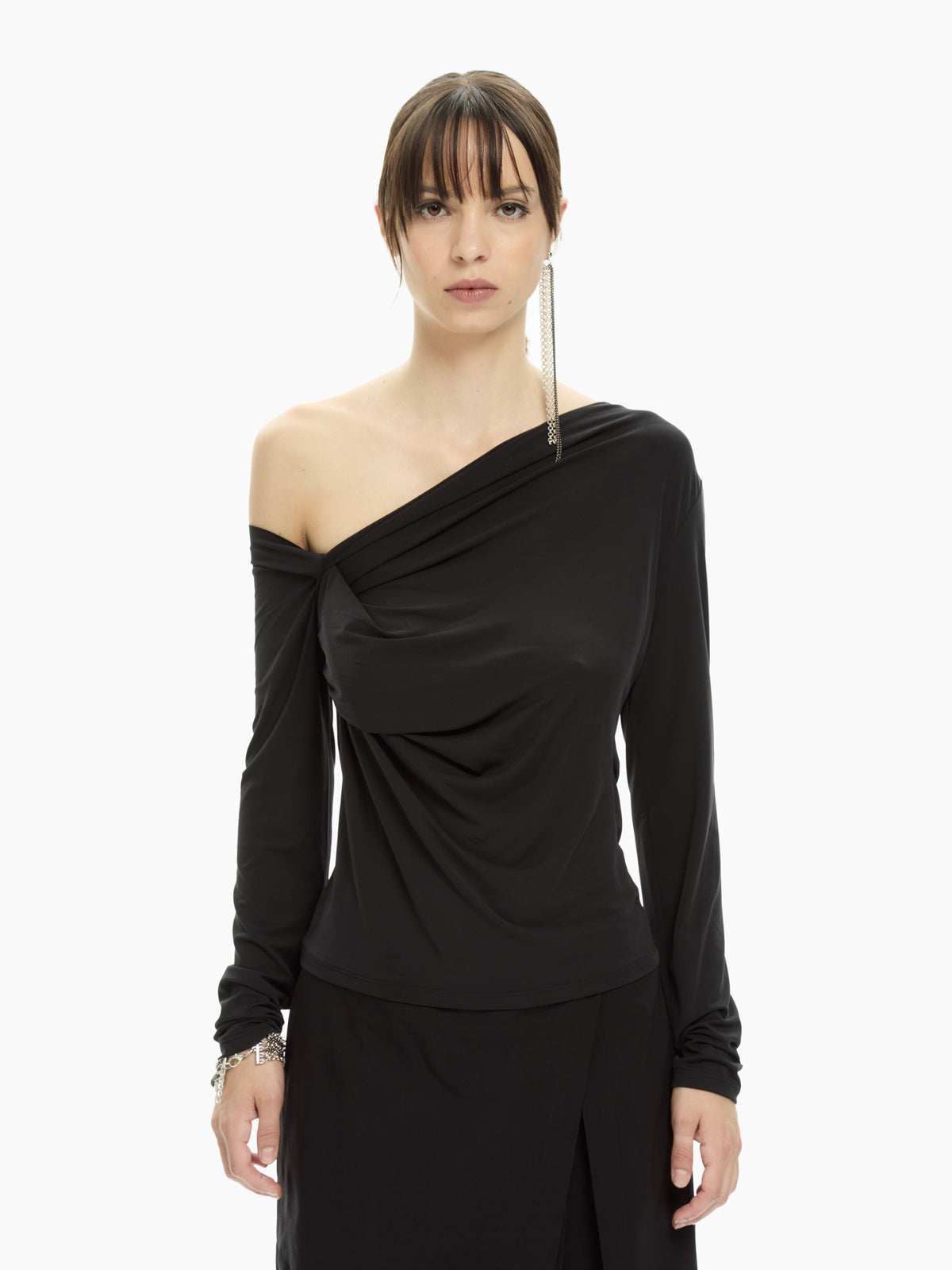 IXOS Top monospalla drappeggiato NERO