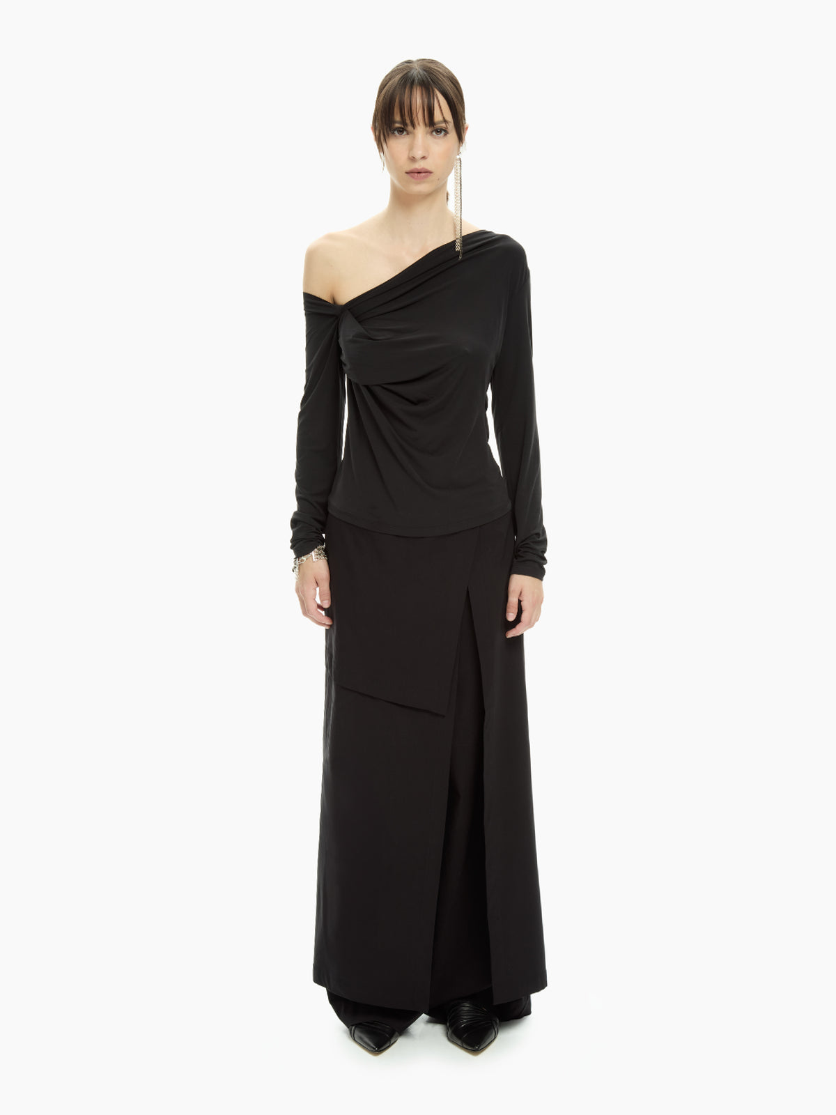 IXOS Top monospalla drappeggiato NERO