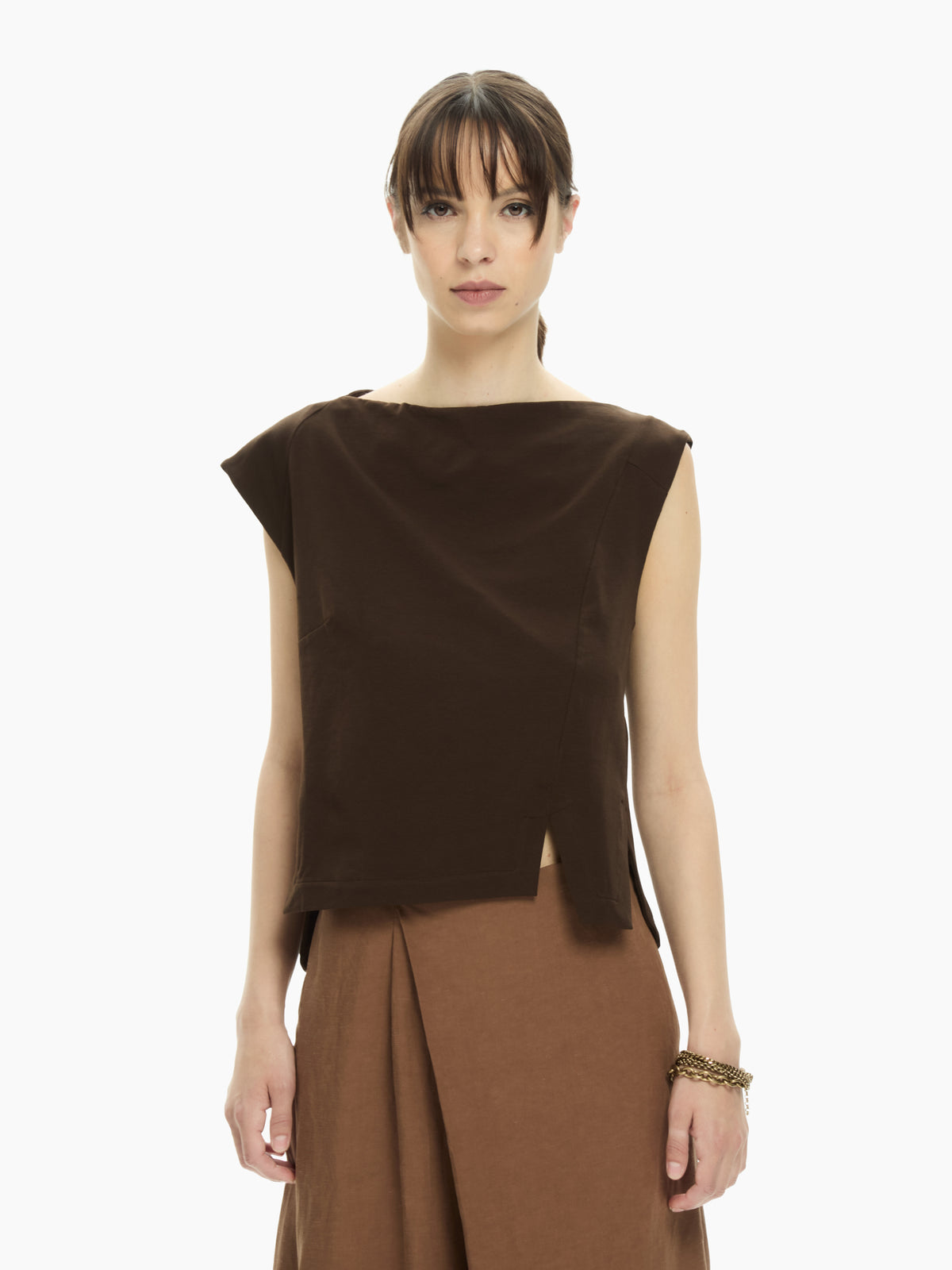IXOS Top smanicato MARRONE
