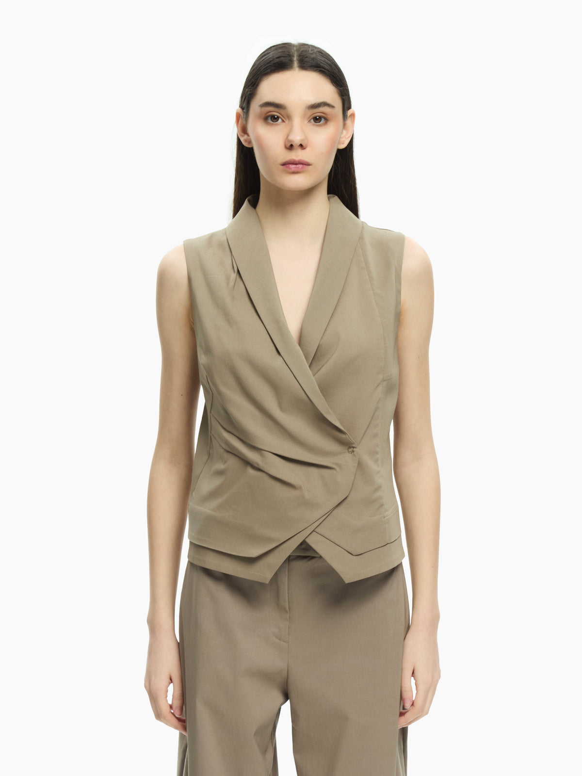 IXOS Top smanicato con scollo a rever TORTORA