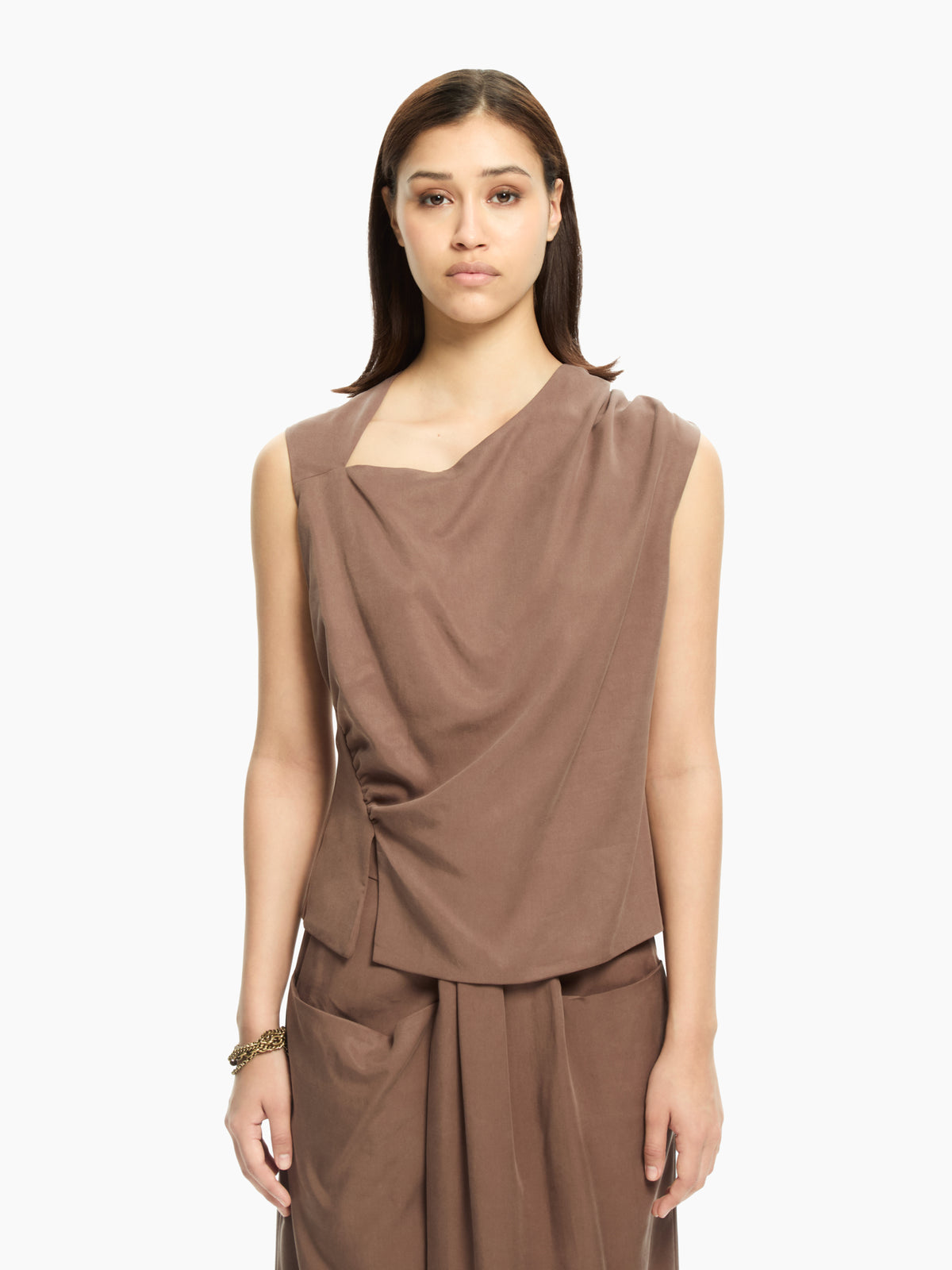 IXOS Top drappeggiato asimmetrico MARRONE