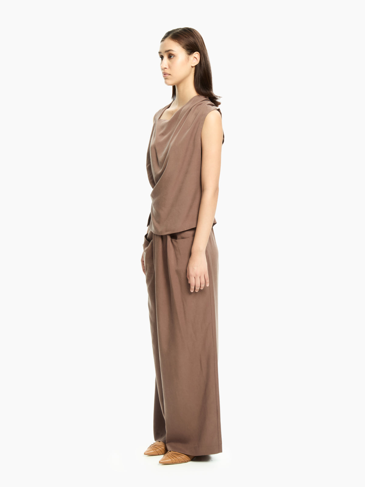 IXOS Top drappeggiato asimmetrico MARRONE