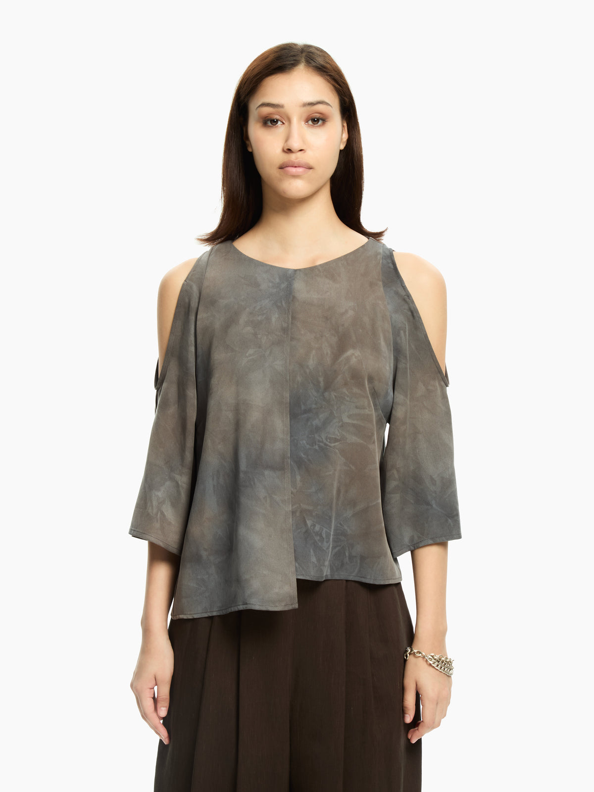 IXOS Top fluido con stampa astratta GRIGIO