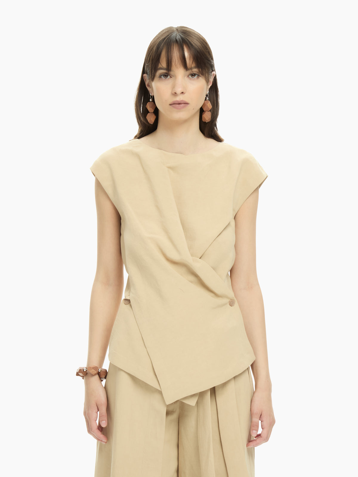 IXOS Top smanicato con pannelli sovrapposti BEIGE