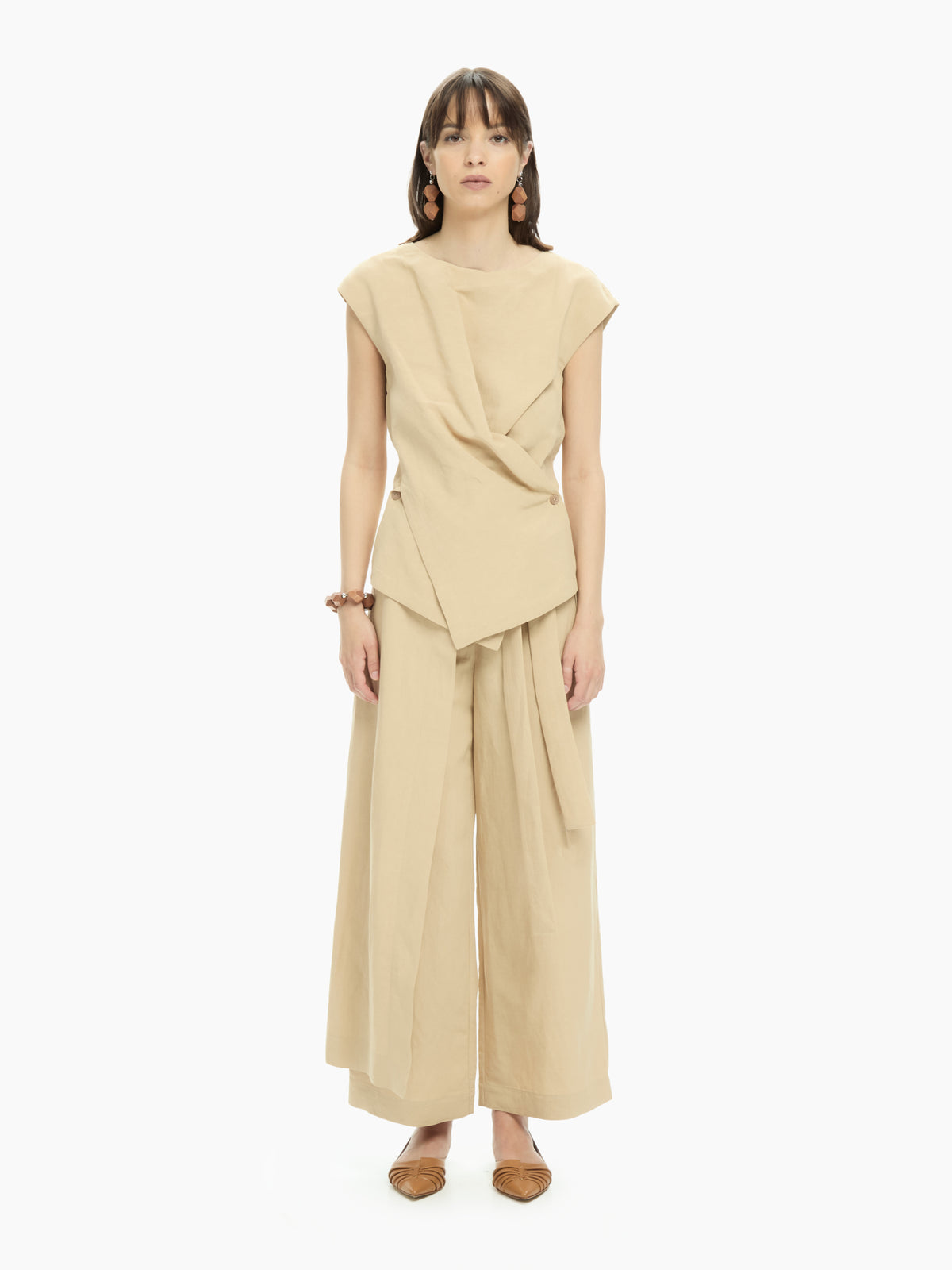 IXOS Top smanicato con pannelli sovrapposti BEIGE