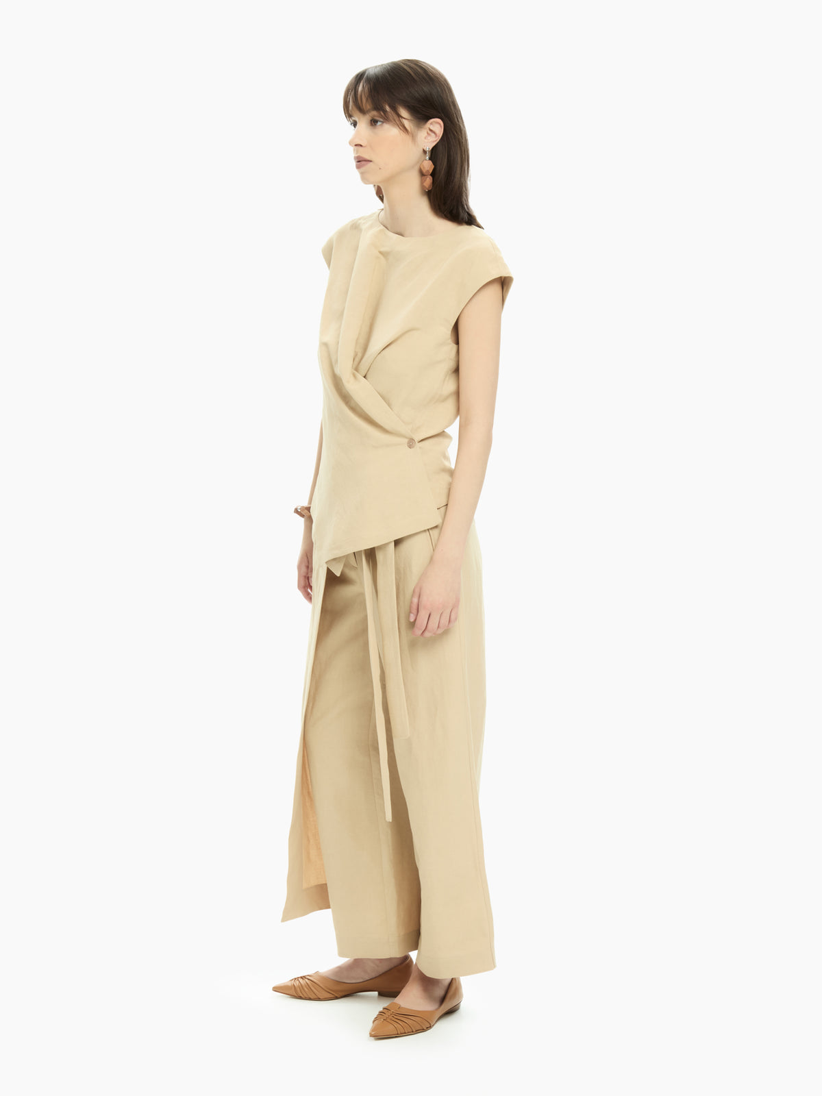 IXOS Top smanicato con pannelli sovrapposti BEIGE