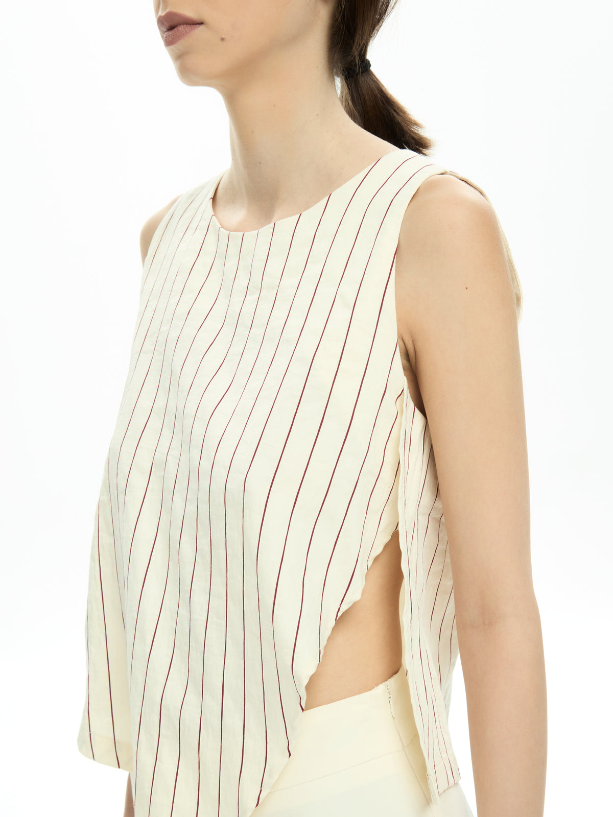 IXOS Top smanicato rigato BEIGE