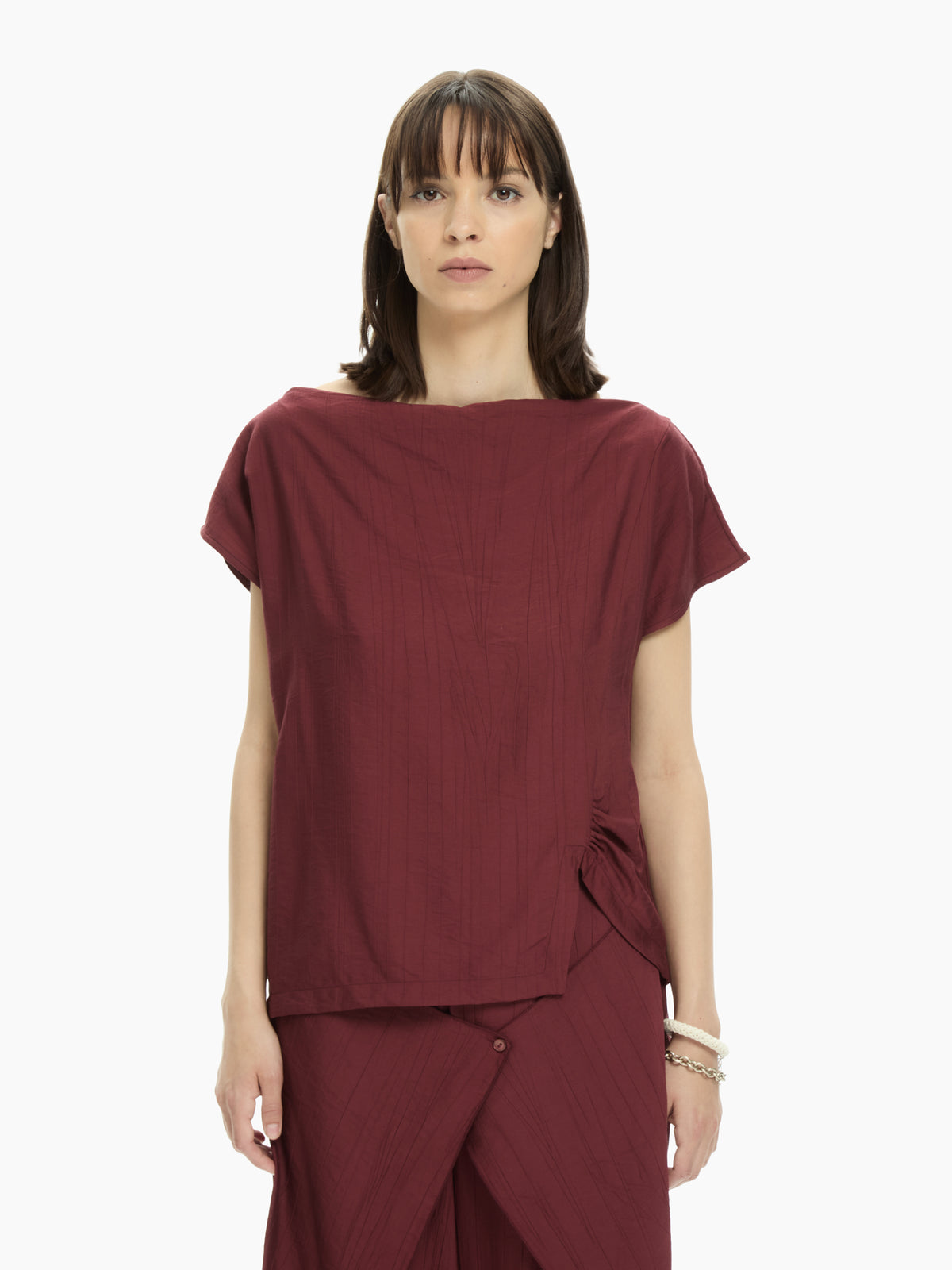 IXOS Top smanicato con arriccio laterale BEIGE