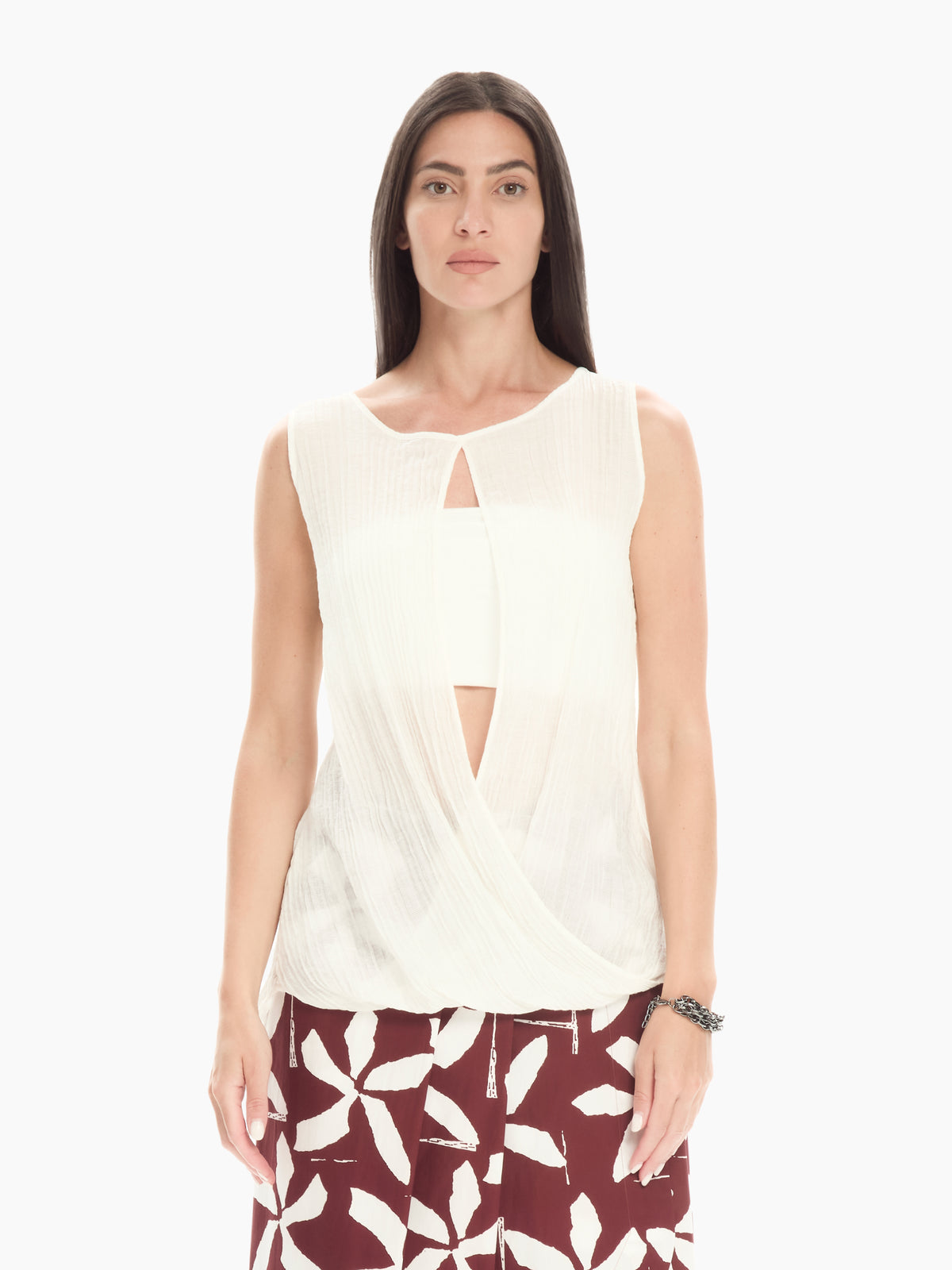 IXOS Top drappeggiato con apertura CELESTE