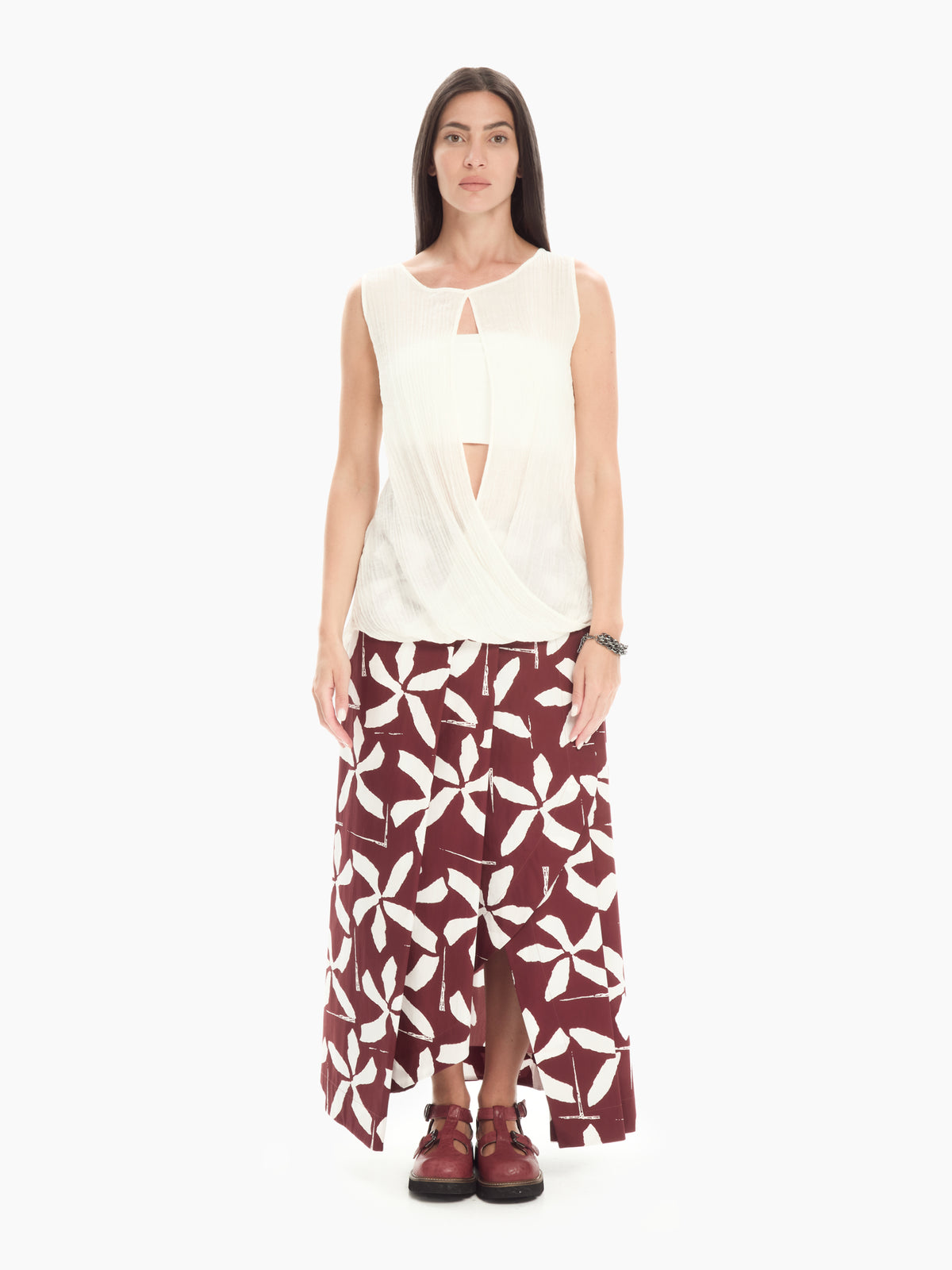 IXOS Top drappeggiato con apertura CELESTE