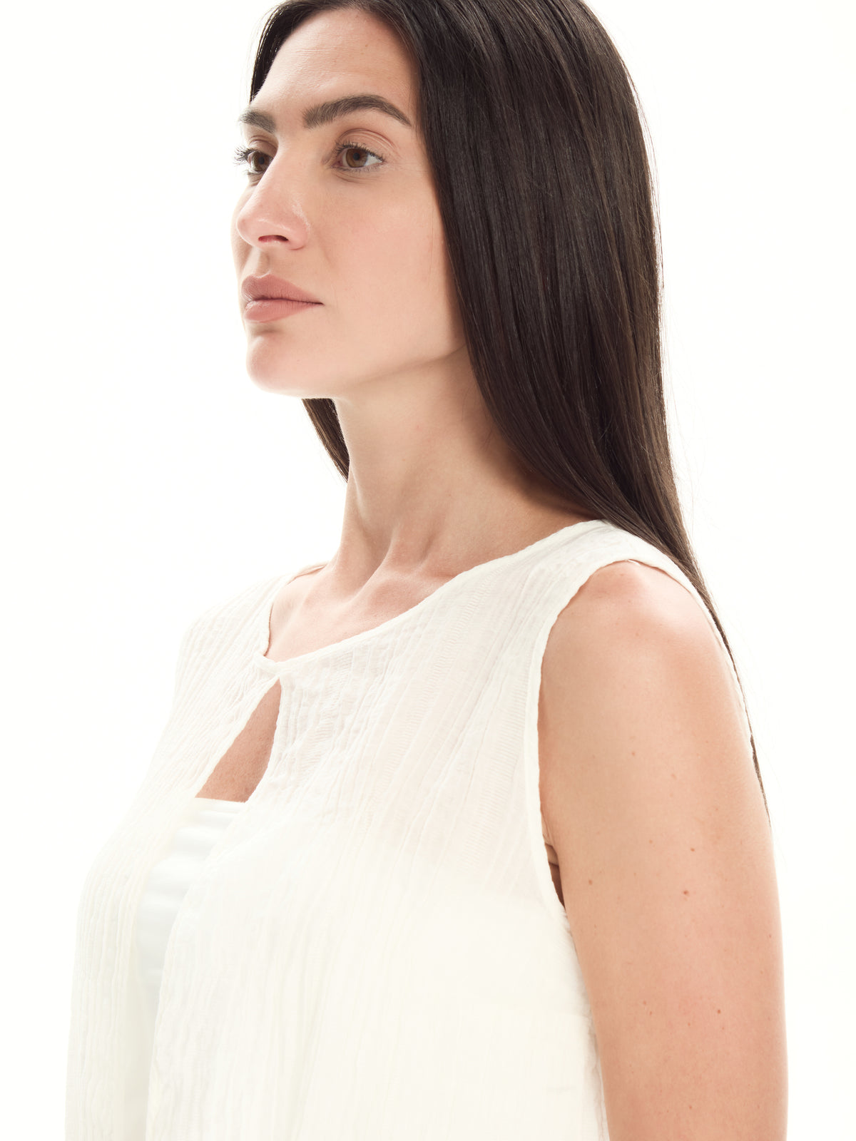 IXOS Top drappeggiato con apertura CELESTE