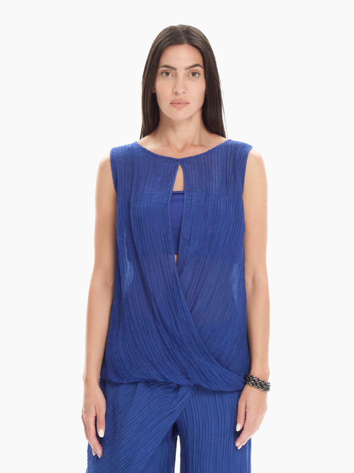 IXOS Top drappeggiato con apertura BLU