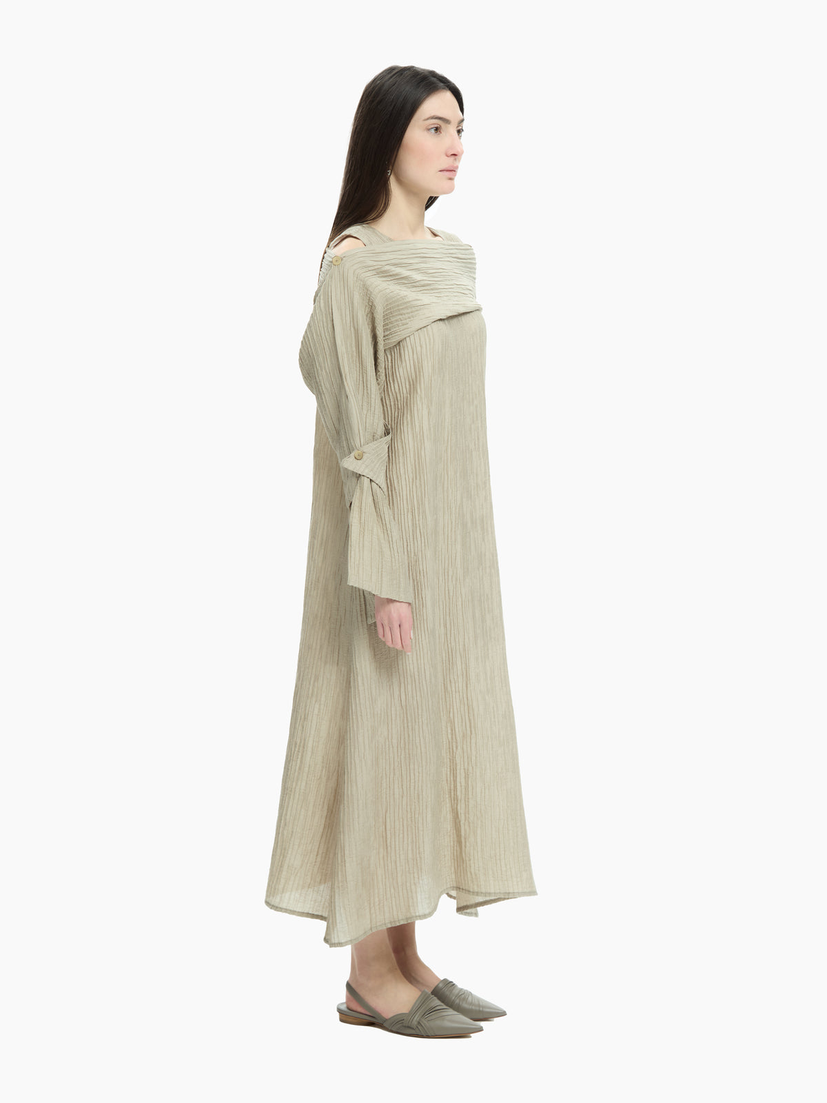 IXOS Abito lungo plissé con scollo drappeggiato BEIGE