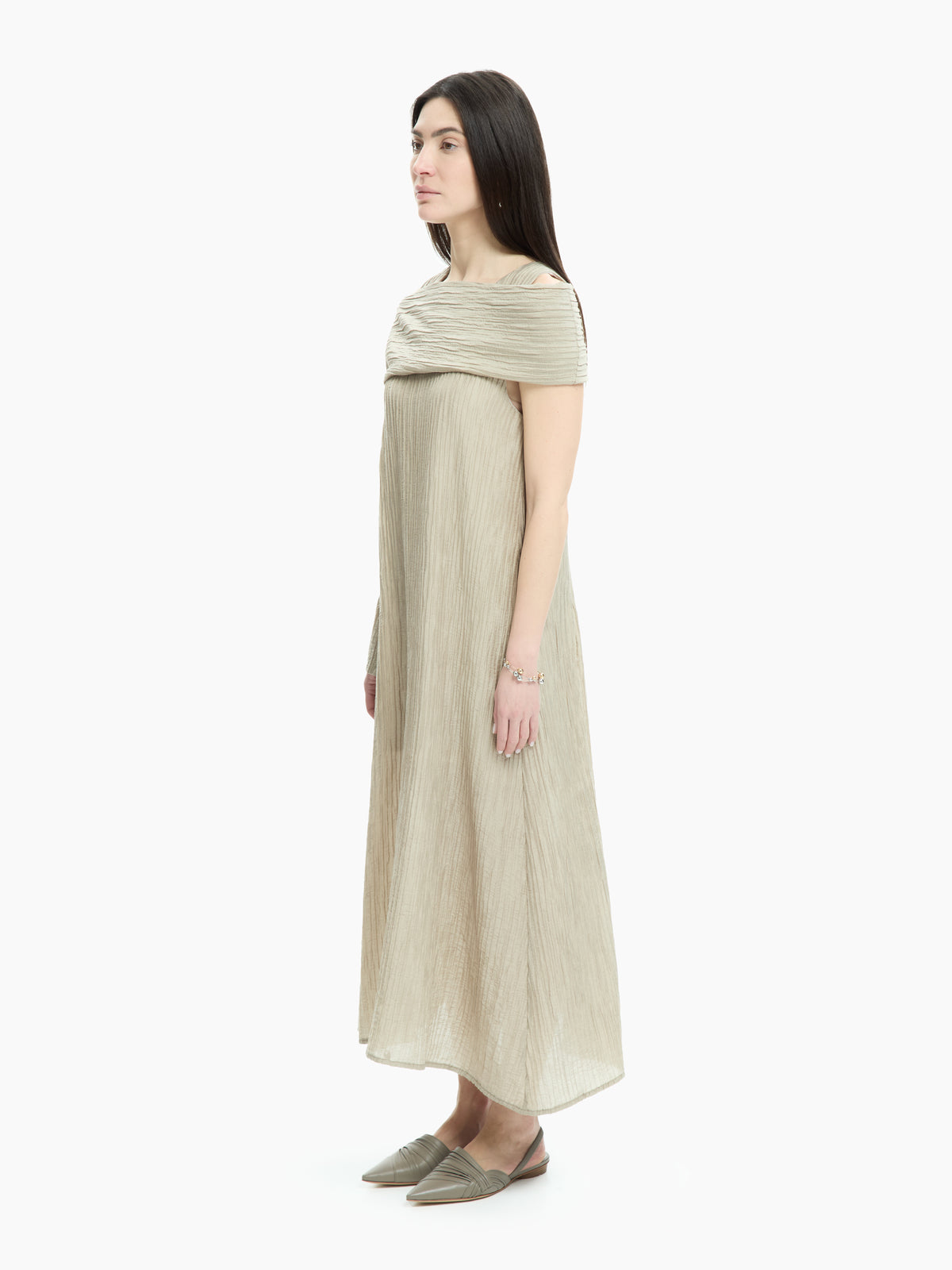IXOS Abito lungo plissé con scollo drappeggiato BEIGE