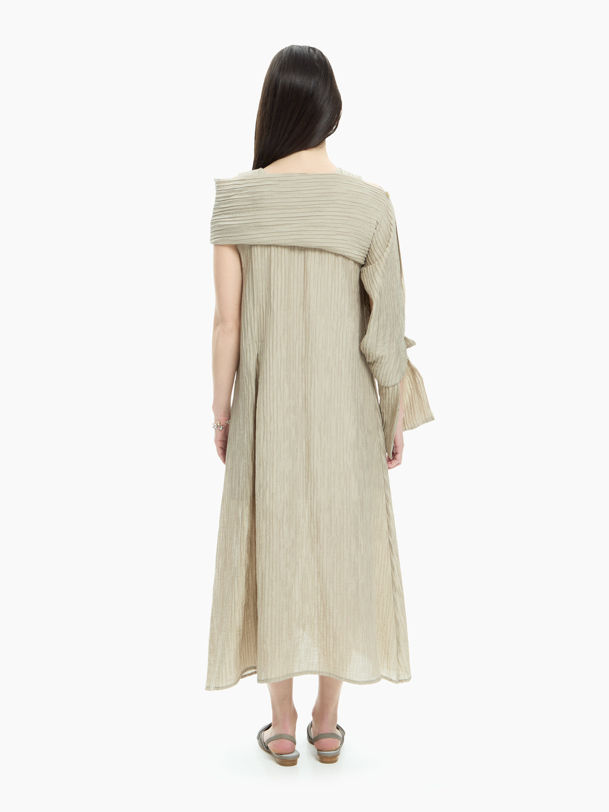 IXOS Abito lungo plissé con scollo drappeggiato BEIGE