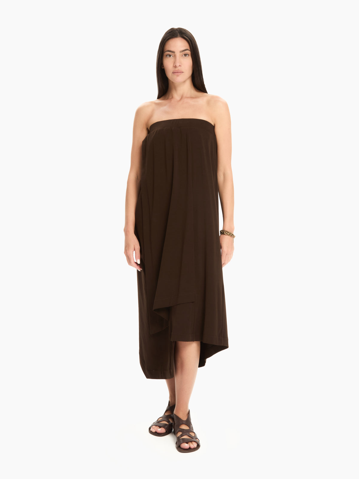 IXOS Abito con drappeggio asimmetrico MARRONE