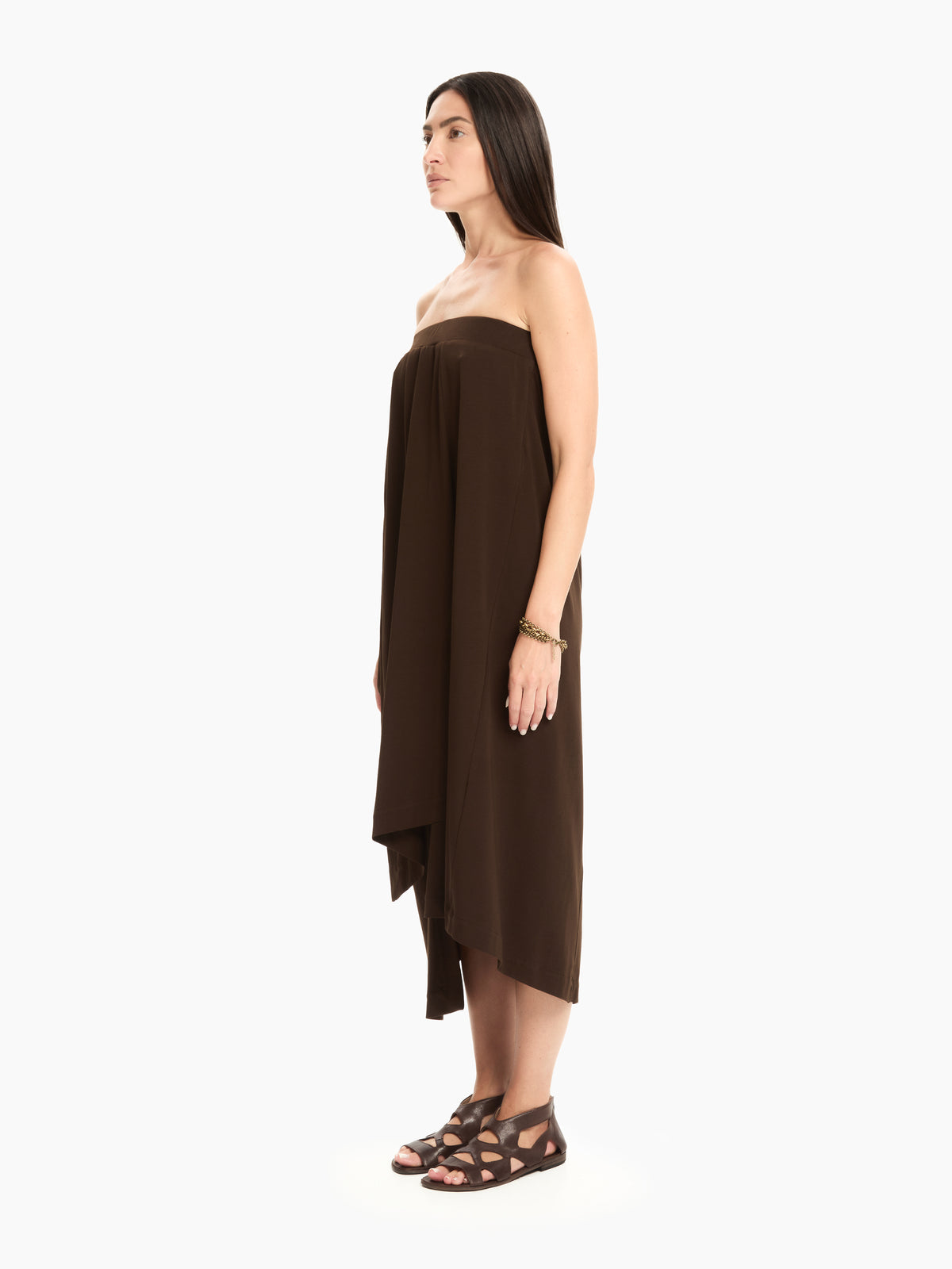 IXOS Abito con drappeggio asimmetrico MARRONE