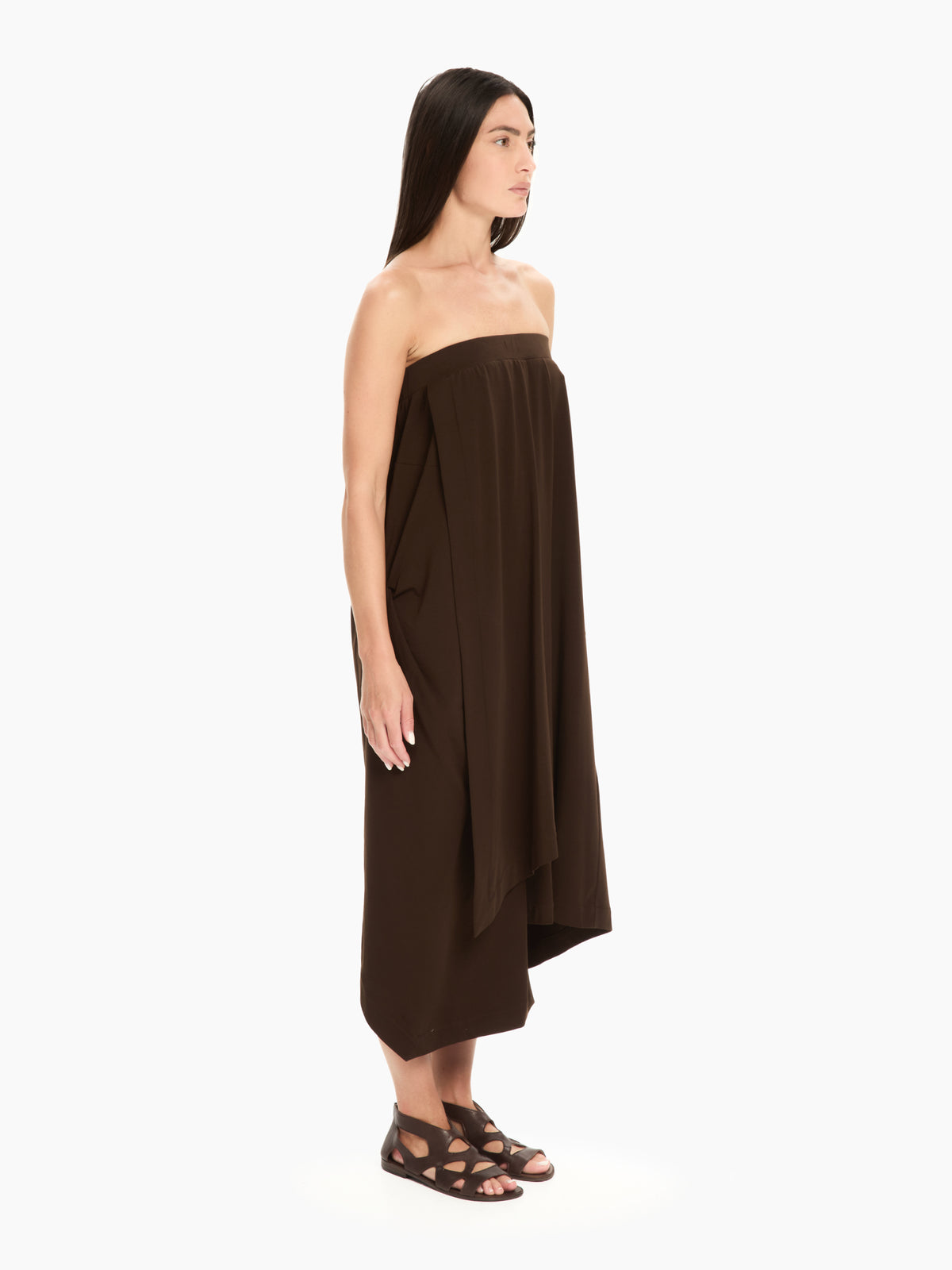 IXOS Abito con drappeggio asimmetrico MARRONE