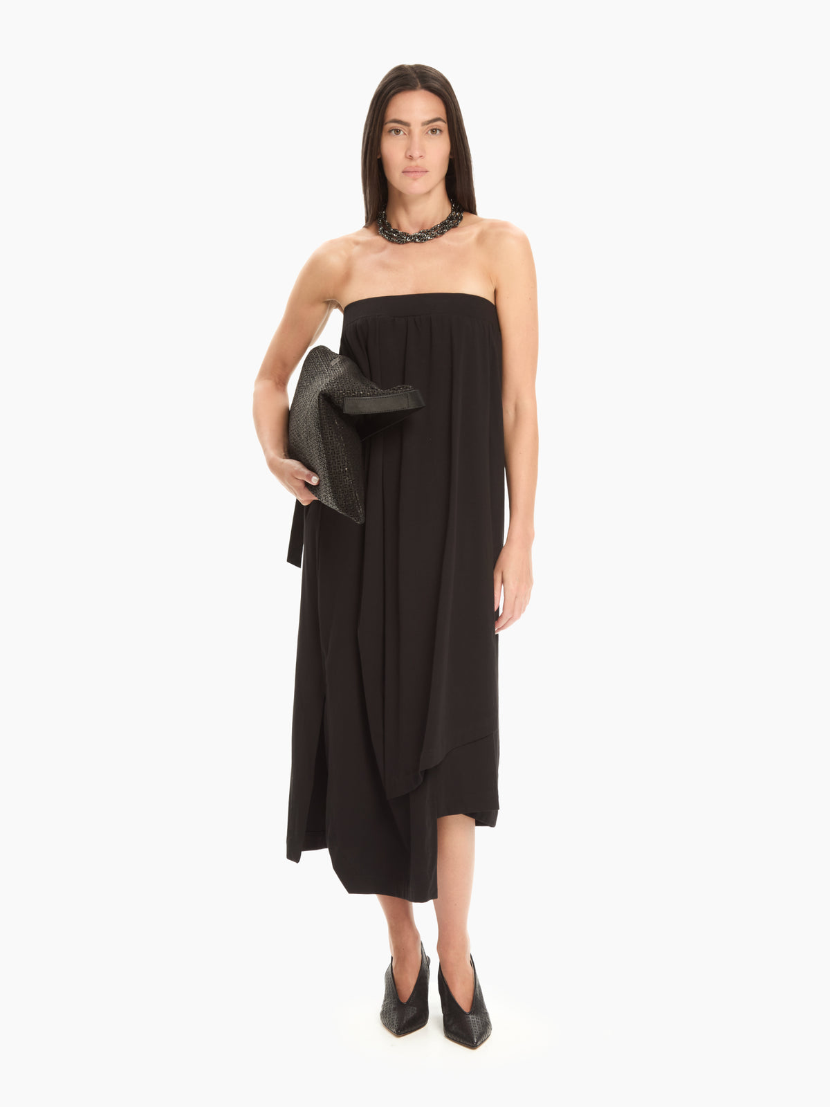 IXOS Abito con drappeggio asimmetrico NERO