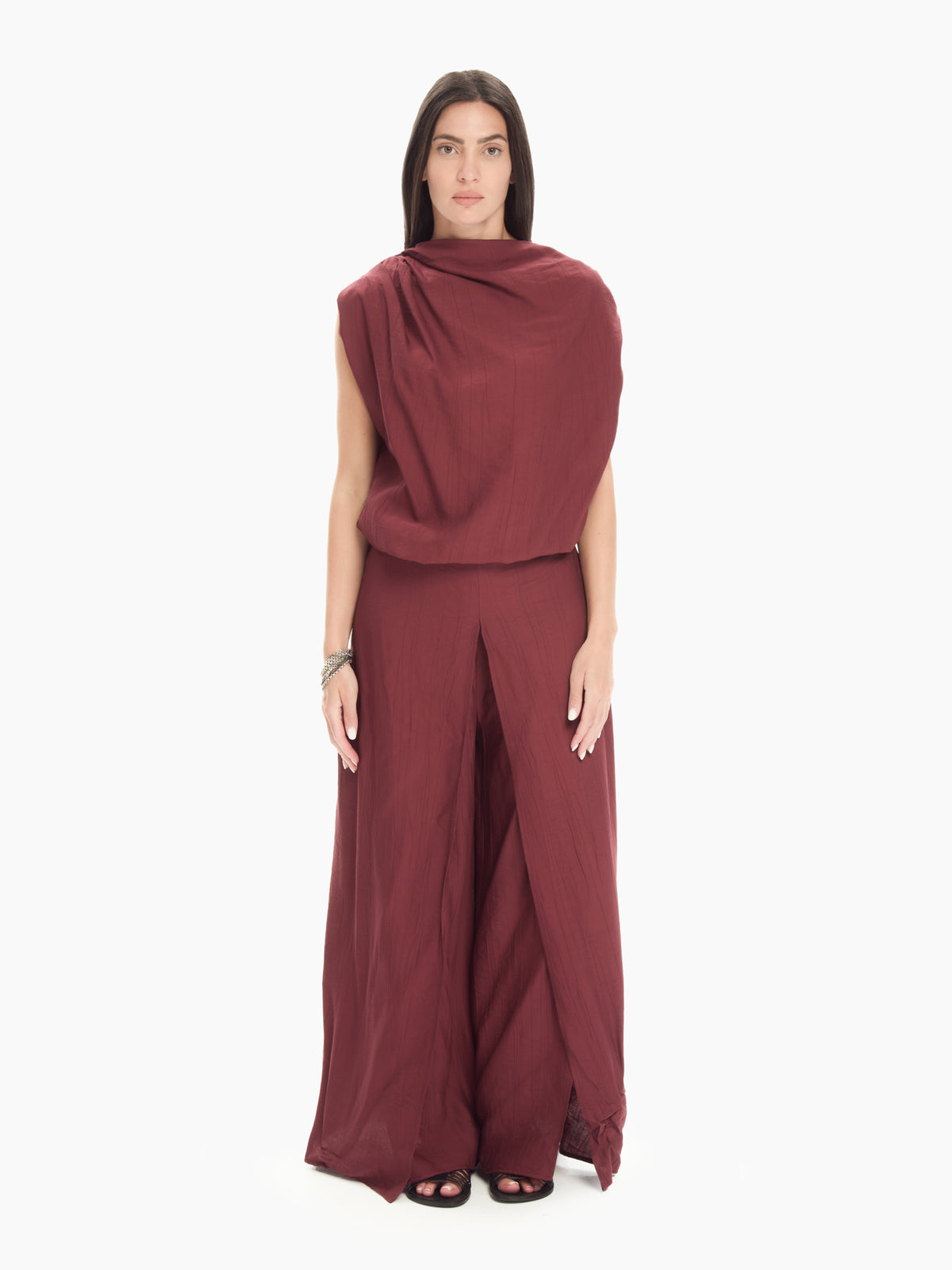 IXOS Tuta fluida con scollo drappeggiato BEIGE