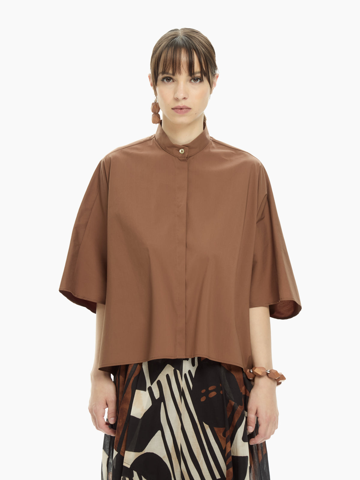 IXOS Camicia ampia con collo rialzato MARRONE